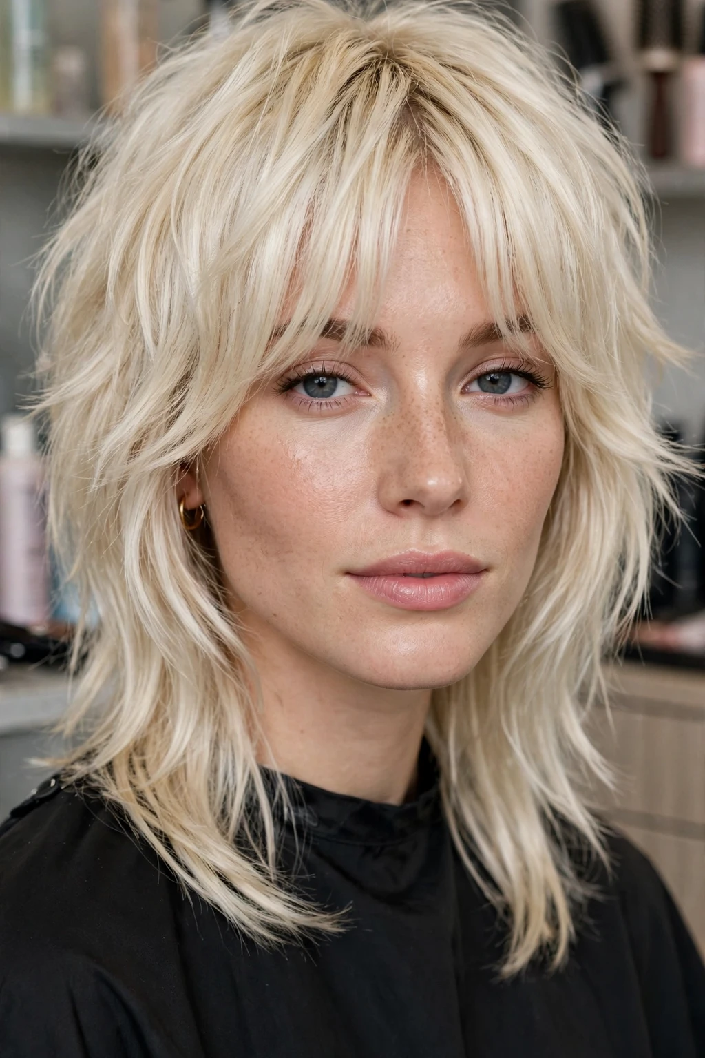 7. Bleached-Blonde Shag with Curtain Bangs