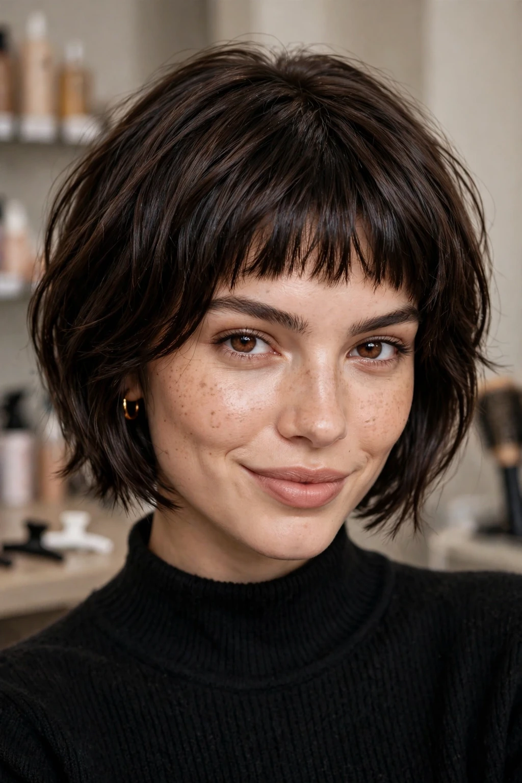 9. Mini Shag Bob with Textured Micro Bangs