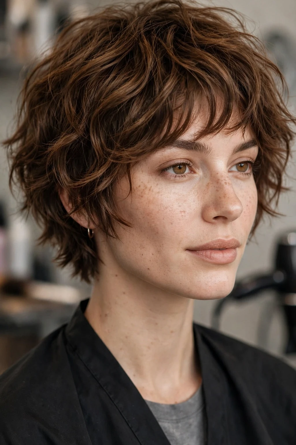 10. Messy Chestnut Wavy Short Shag
