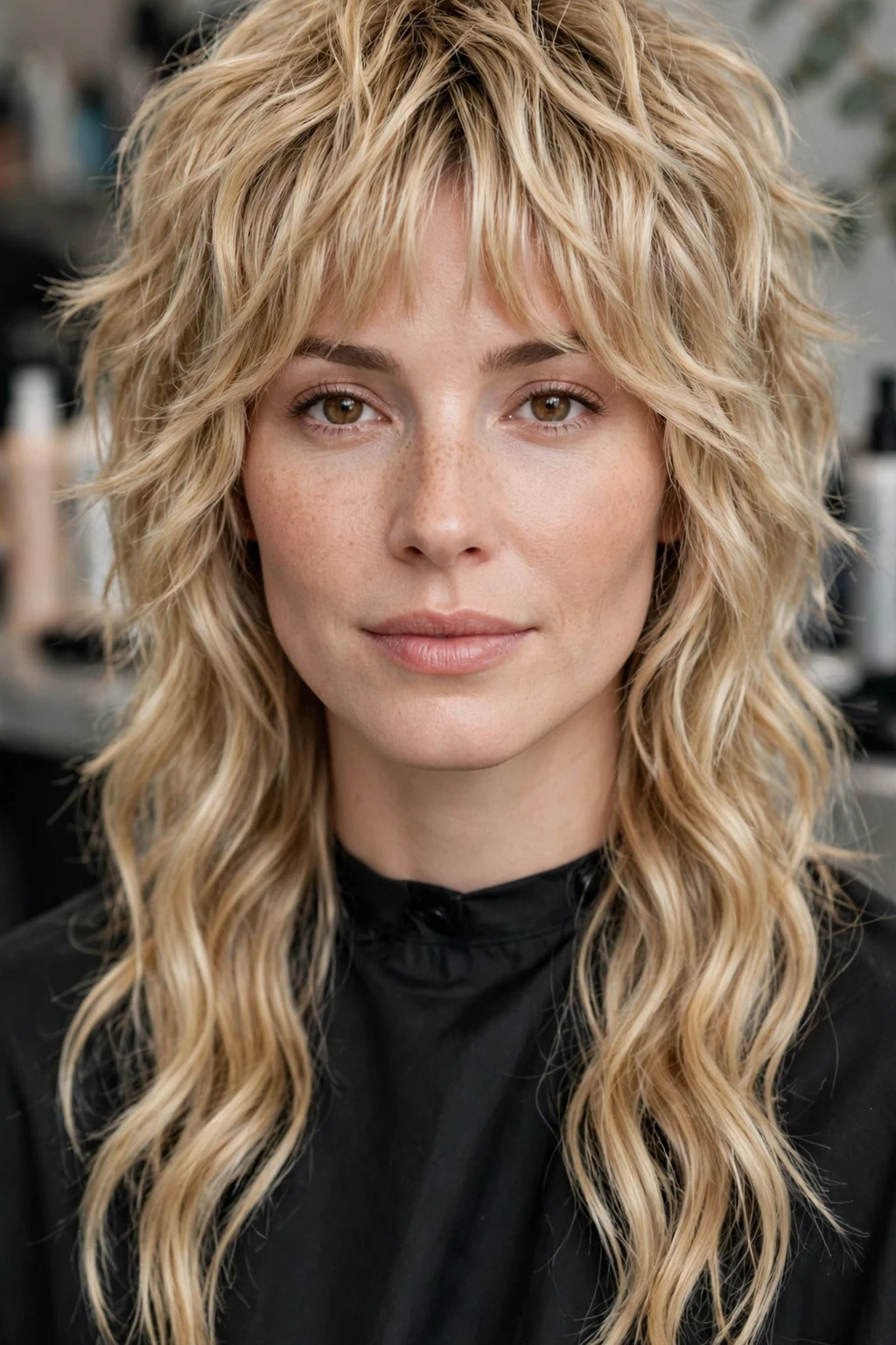 12. Blonde Wavy Shaggy Mullet with Curtain Bangs