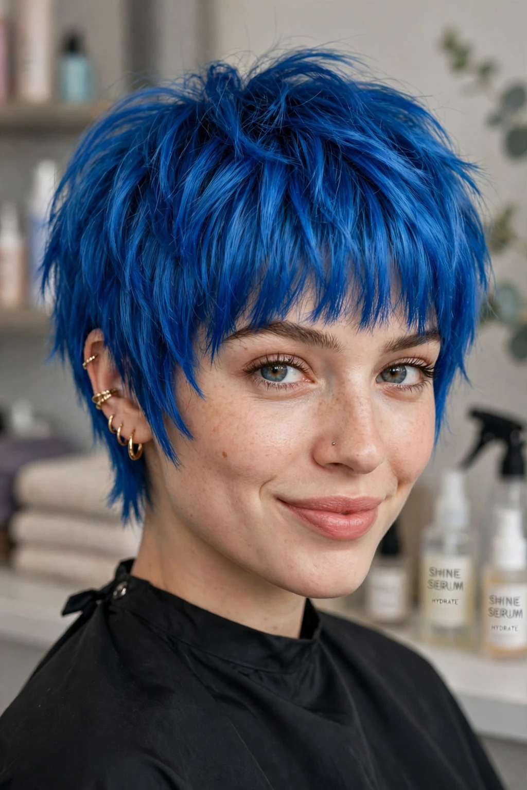 13. Blue-Tinted Shag Bob Pixie with Fringe