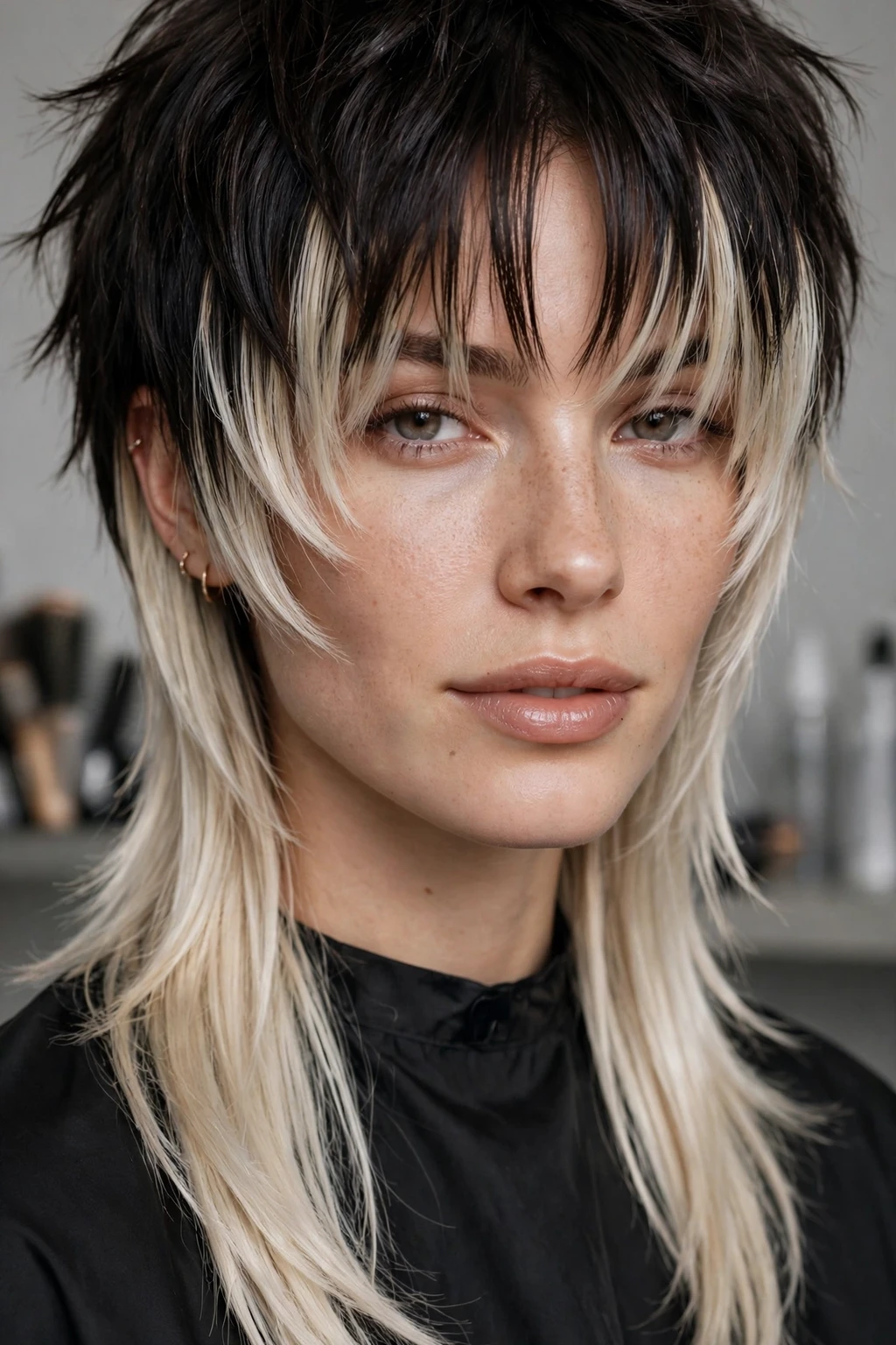 15. Duo-Toned Shag Mullet Razor Cut with Curtain Bangs