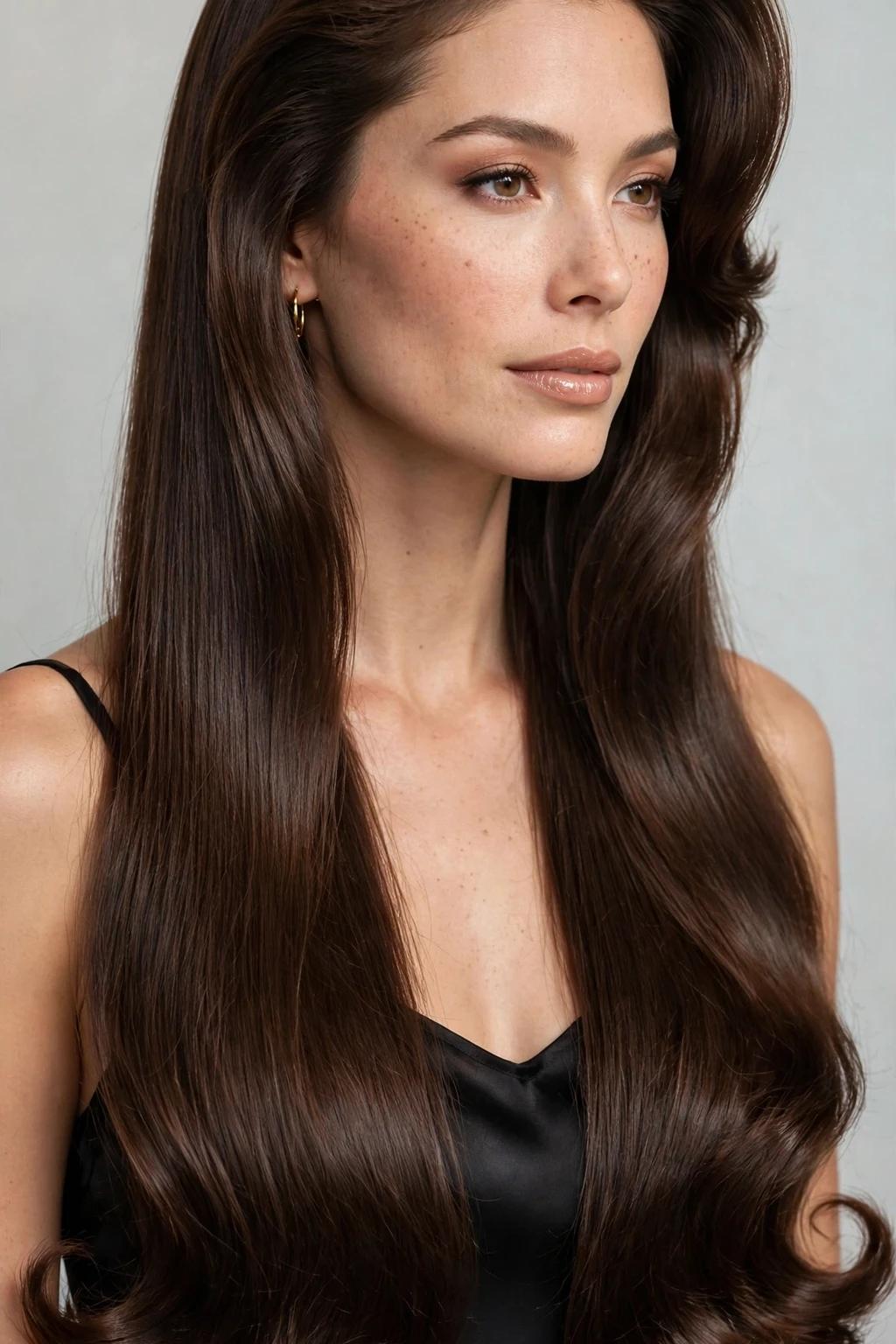 90s Blowout: 15 Chic Ideas to Try 17 15. Glossy Long Brown Blowout