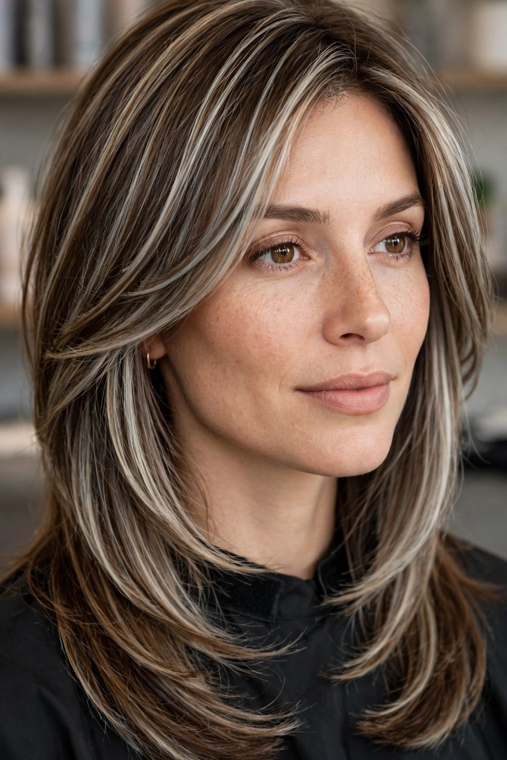 Hairstyles with Streaky Highlights: 15 Chic Ideas to Try 4 2. Ash Blonde Streaky Highlights on Brown Layered Hair