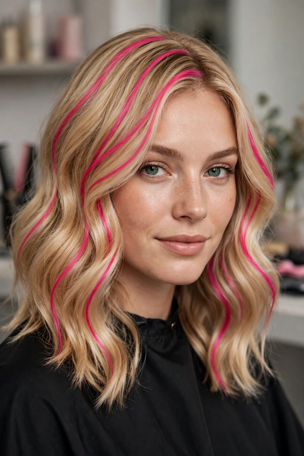 Hairstyles with Streaky Highlights: 15 Chic Ideas to Try 5 3. Medium Wavy Blonde Hair with Hot Pink Streaks