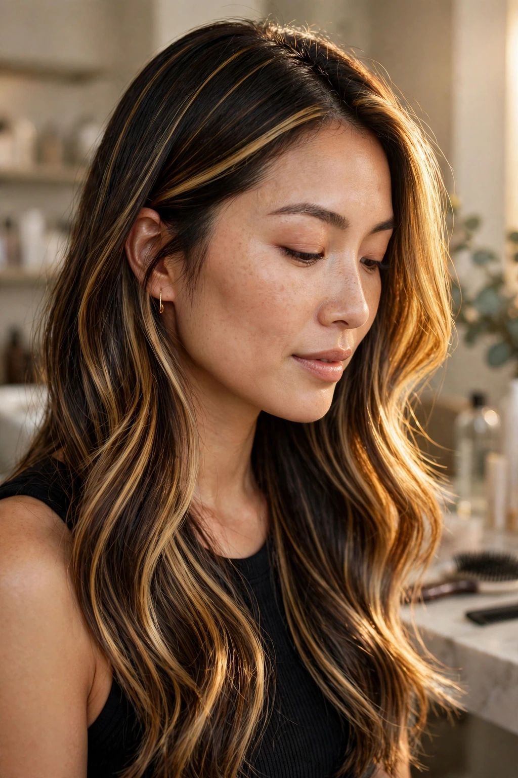 Hairstyles with Streaky Highlights: 15 Chic Ideas to Try 12 10. Honey Blonde Highlights on Dark Hair