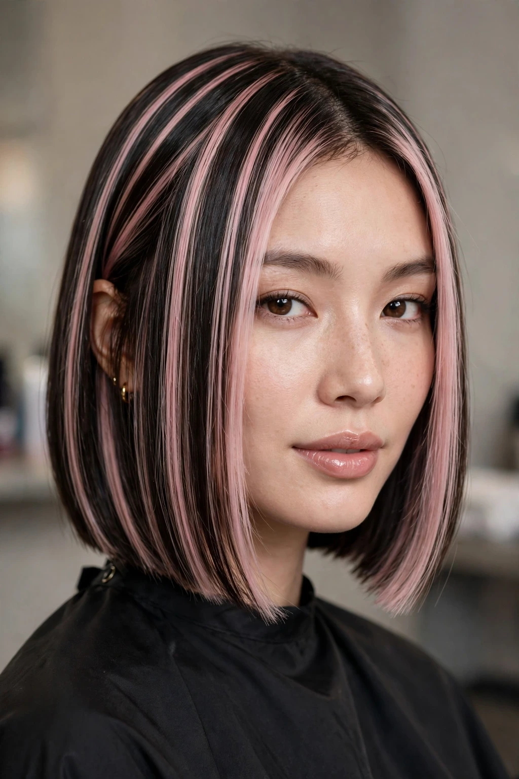 Hairstyles with Streaky Highlights: 15 Chic Ideas to Try 17 15. Pastel Pink Streaks on a Blunt Bob
