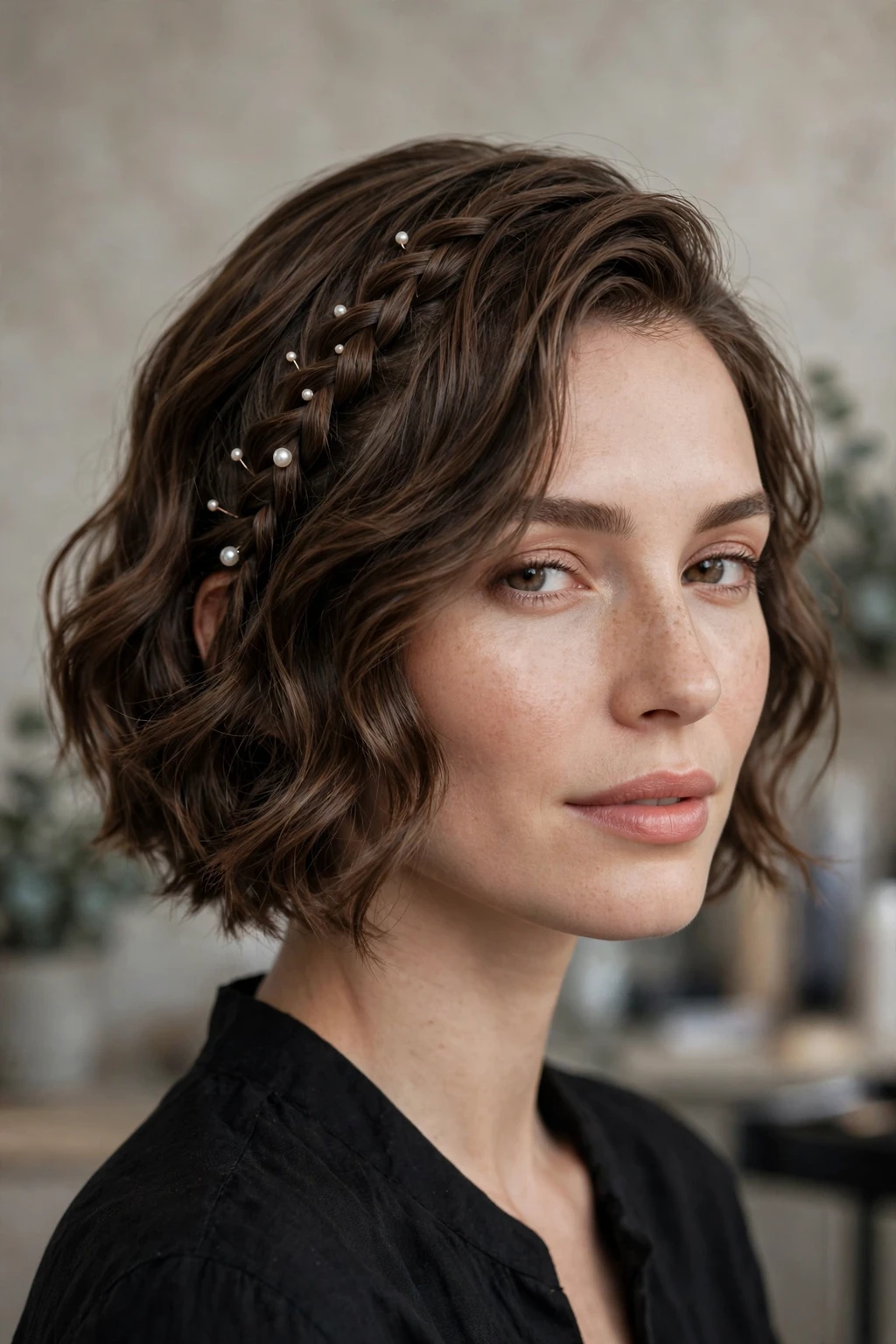 Unique Hairstyles for Short Hair: 17 Chic Ideas to Try 4 2. Short Wavy Hair with Decorated Braid