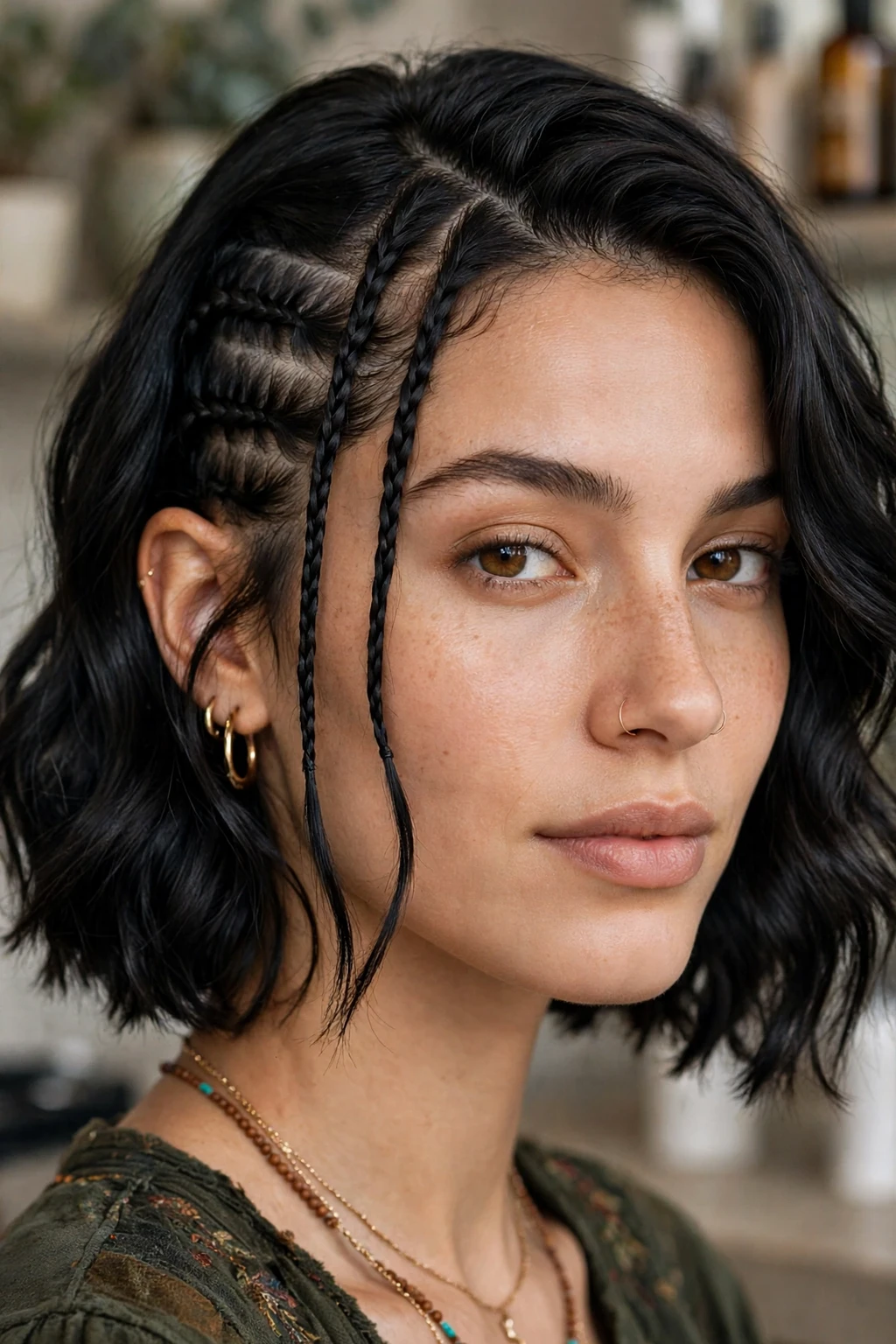 Unique Hairstyles for Short Hair: 17 Chic Ideas to Try 7 5. Short Black Wavy Hair with 3 Side Braids