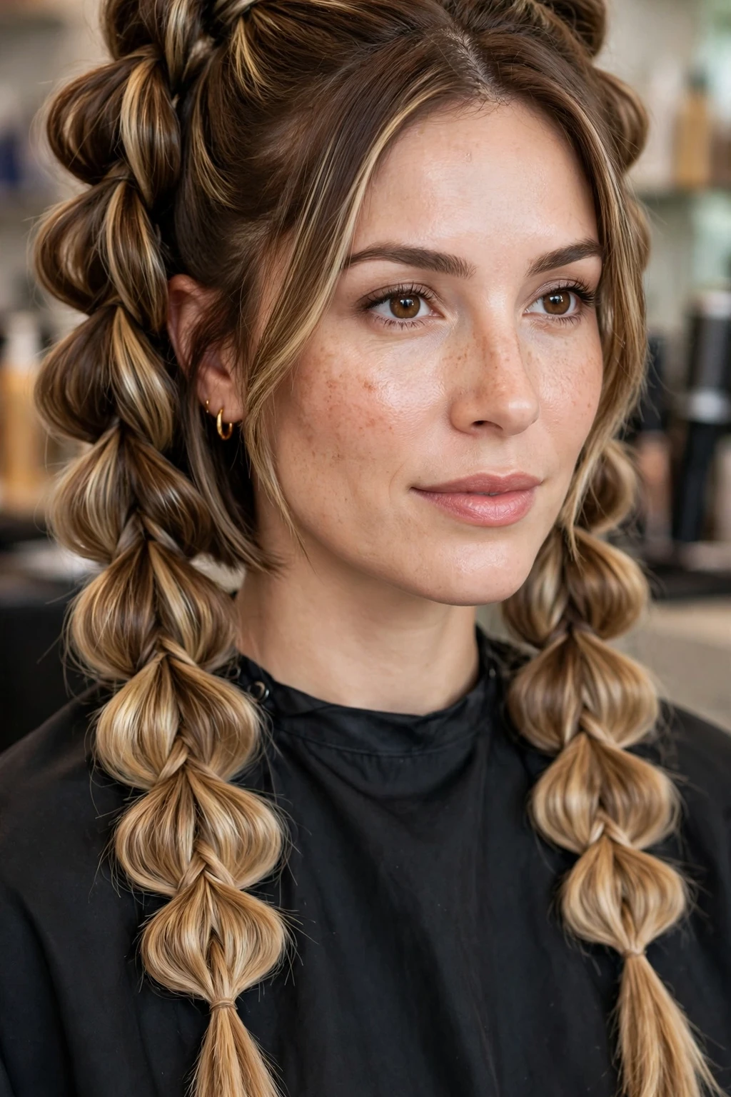 Unique Hairstyles for Short Hair: 17 Chic Ideas to Try 10 8. 2 Pull-Through Braids on Brown Hair with Blonde Highlights
