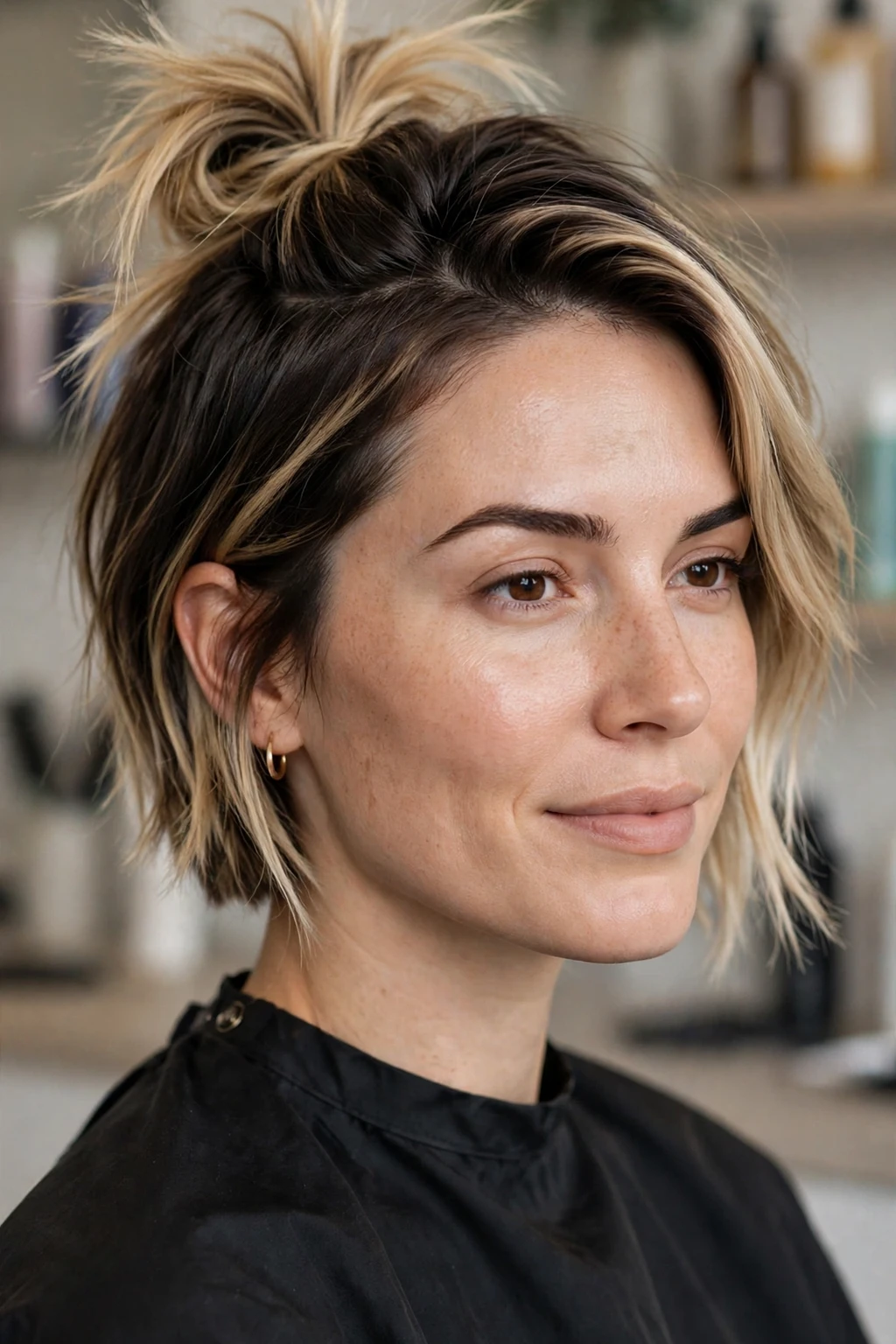 Unique Hairstyles for Short Hair: 17 Chic Ideas to Try 14 12. Duo-Toned Messy Half Up Bun