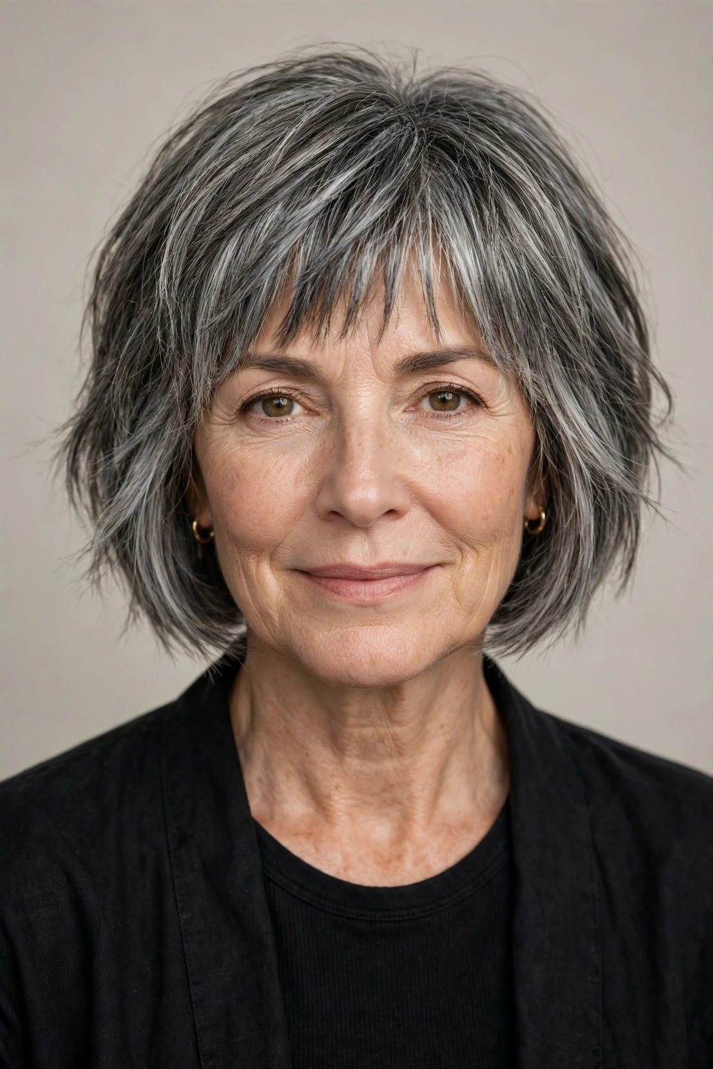 Short Hairstyles for Women Over 50: 25 Chic Ideas to Try 18 16. Salt and Pepper Choppy Bob with Fringe