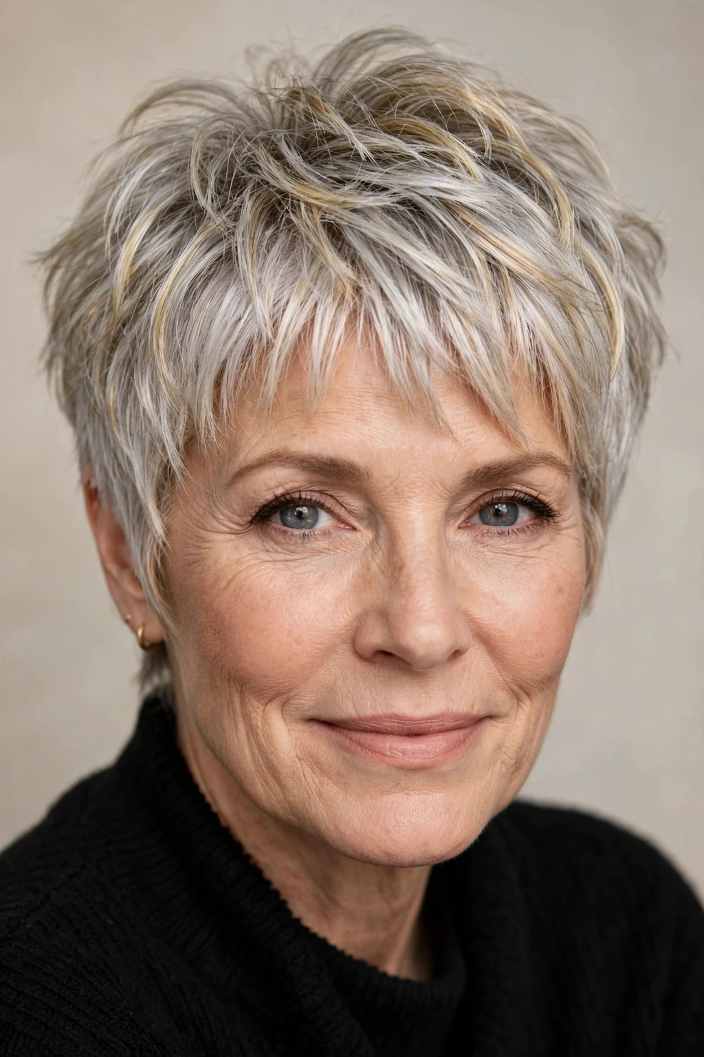 Short Hairstyles for Women Over 50: 25 Chic Ideas to Try 26 24. Silver-Blonde Fluffy Pixie with Choppy Bangs