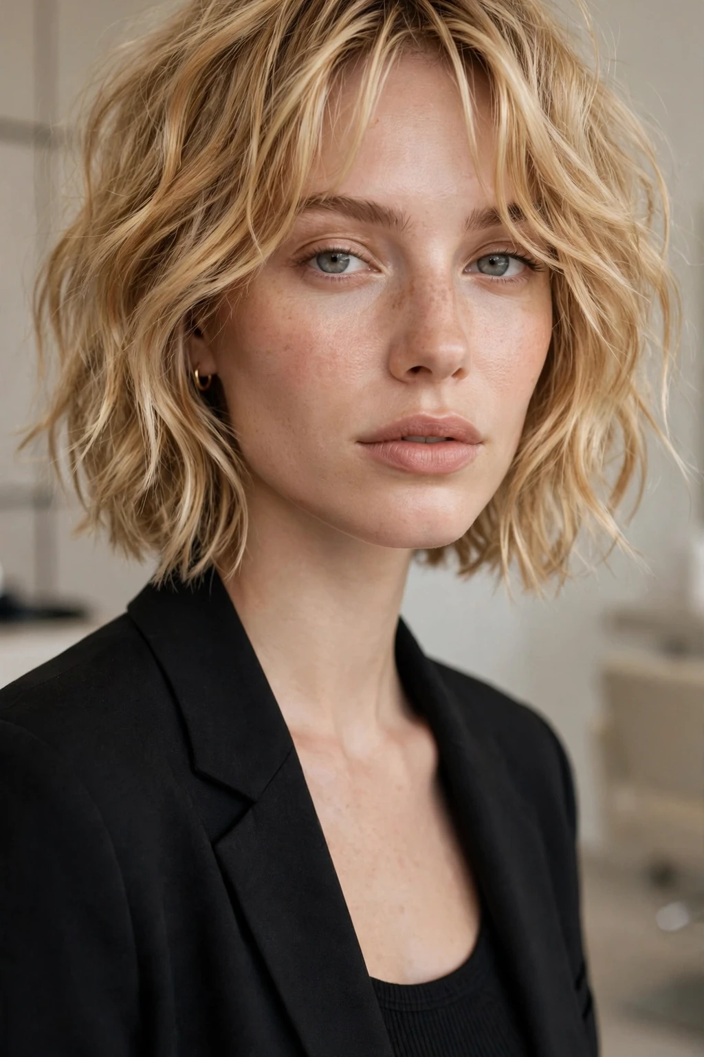 Messy Golden Blonde Choppy Bob