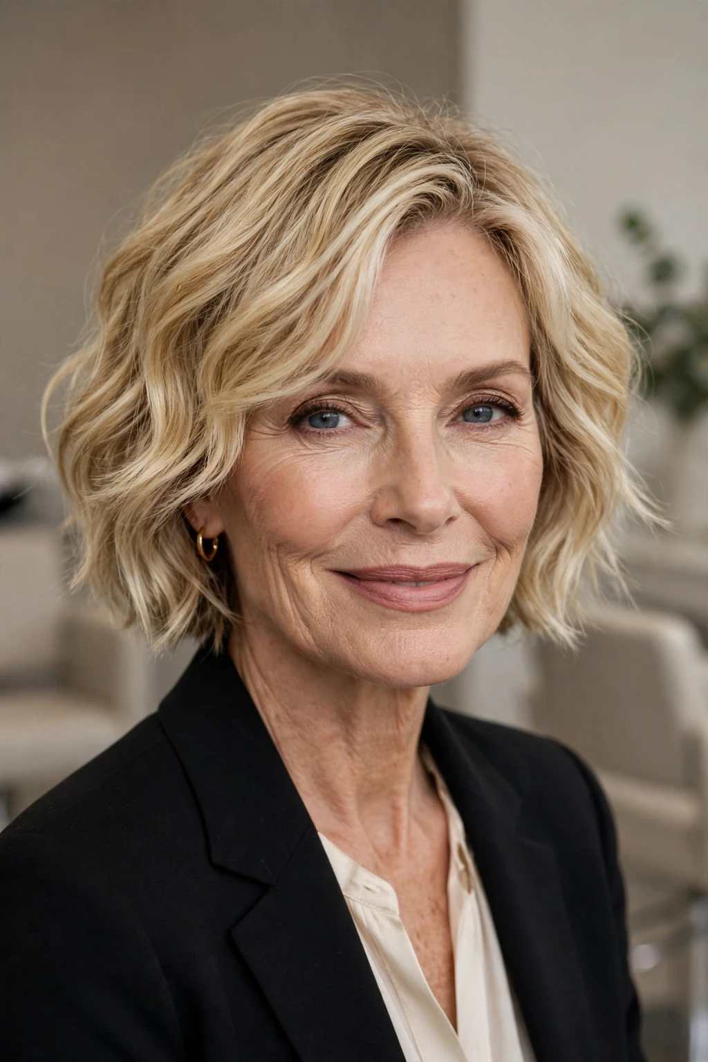 Blonde Wavy Choppy Bob for Mature Women