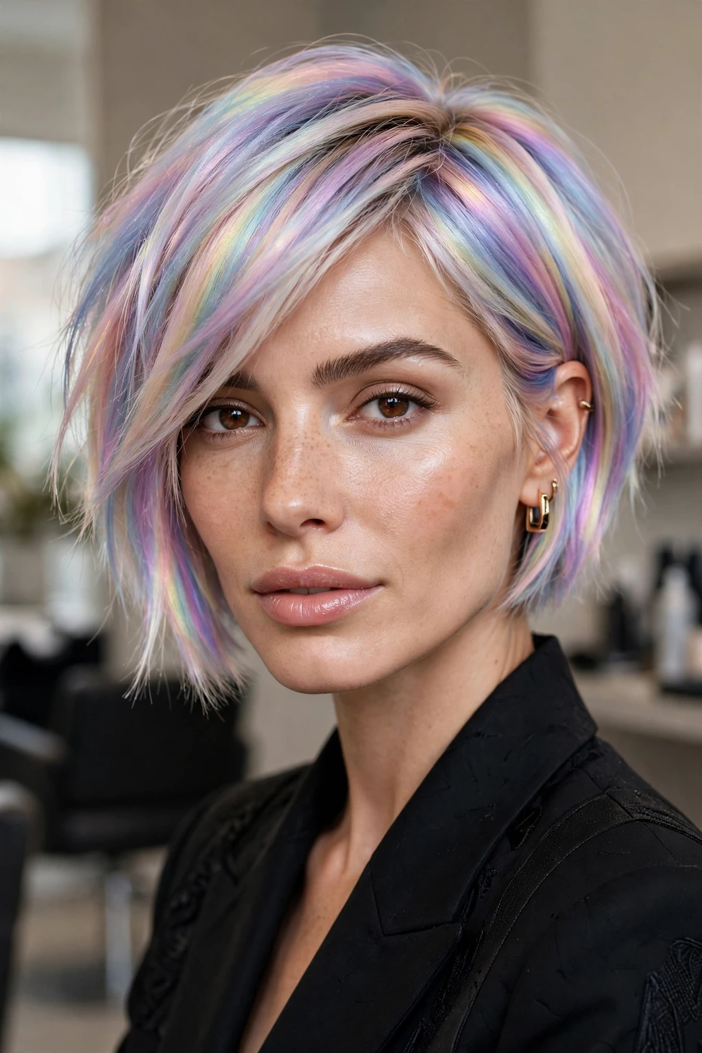 Prismatic Color Choppy Angled Bob