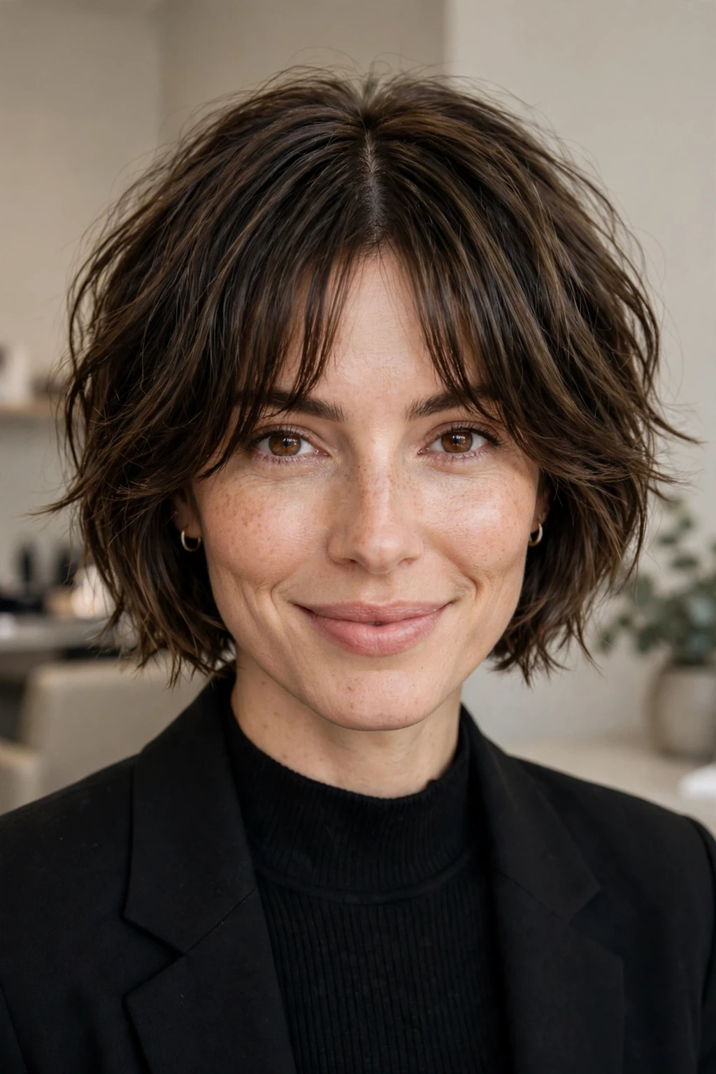 Short Textured Choppy Bob with Curtain Bangs