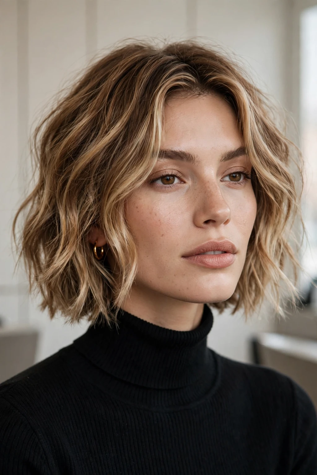 Wavy Bronde Choppy Bob