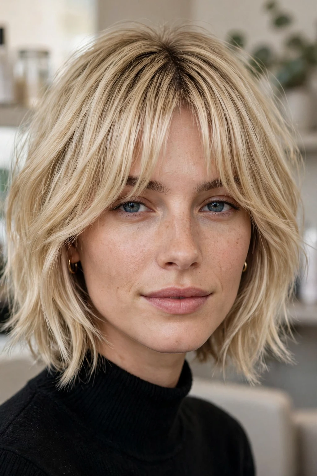 Babylights Blonde Shaggy Choppy Bob with Curtain Bangs