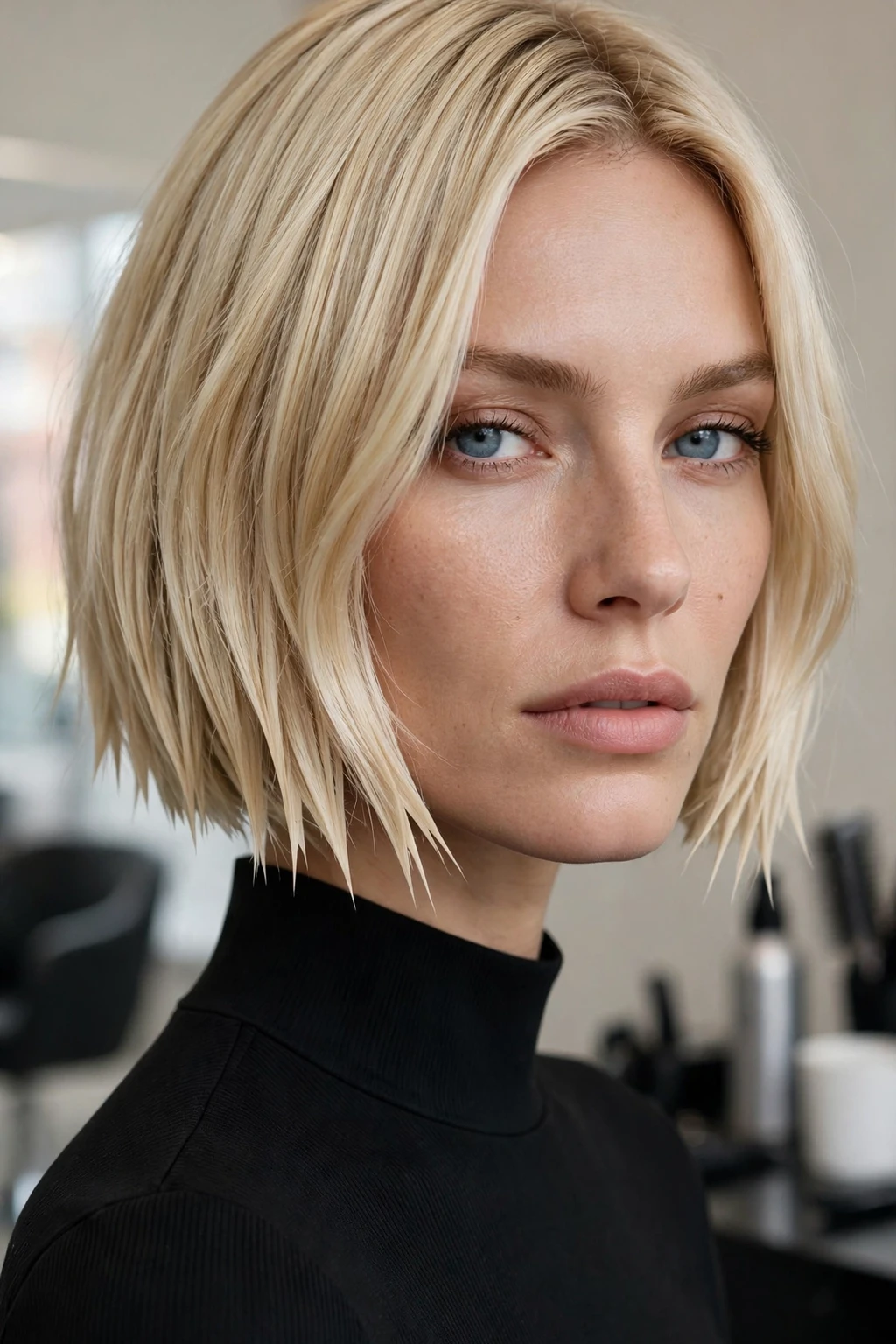 Sleek Blonde Choppy Bob