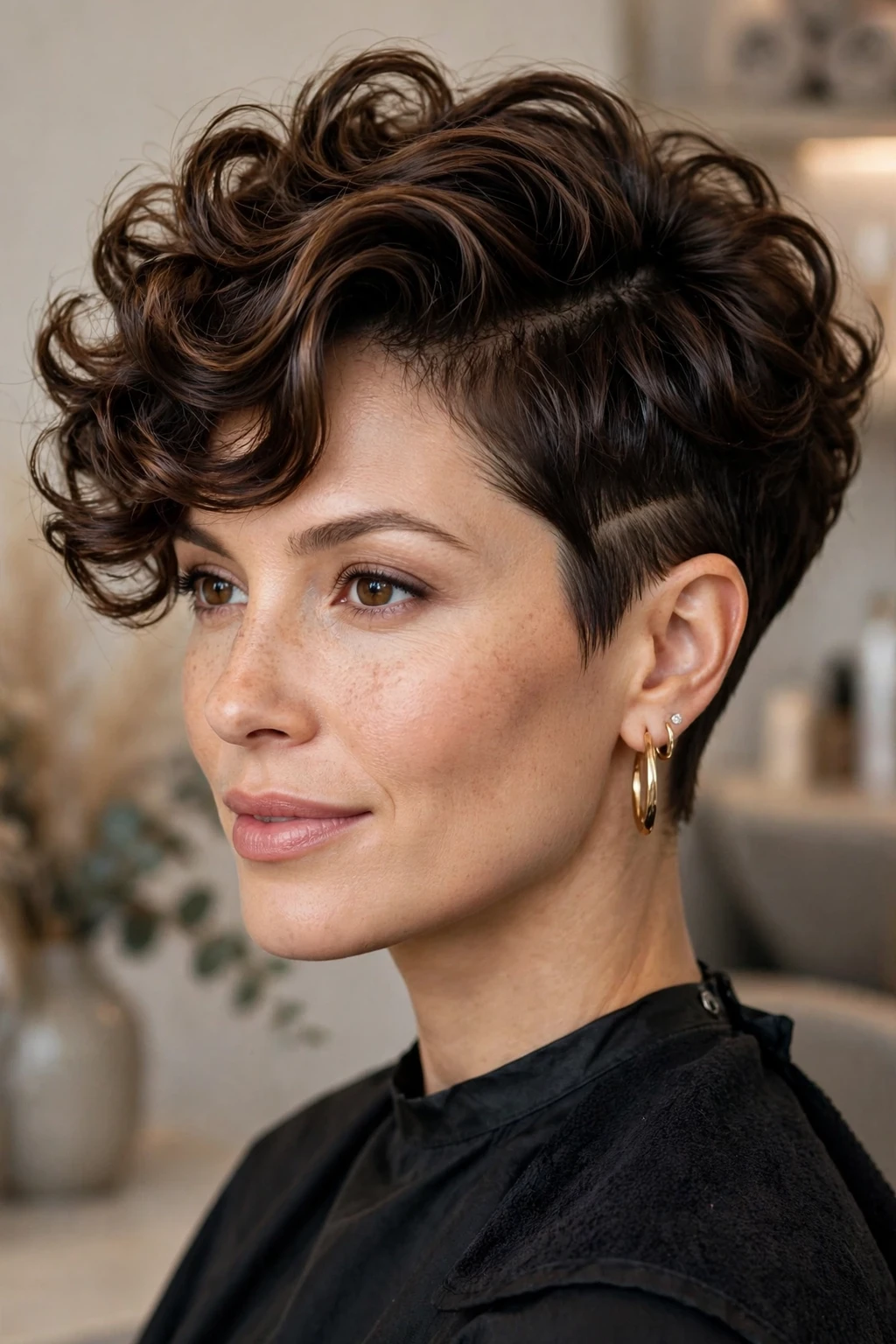 3. Side-Swept Curly Pixie Cut