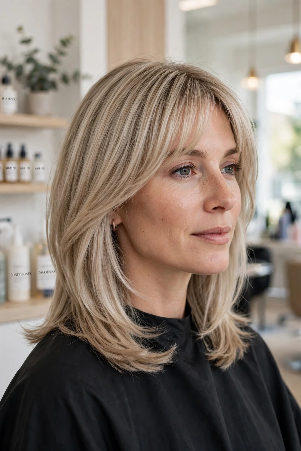 8. Shoulder-Length Ash Blonde with Wispy Bangs