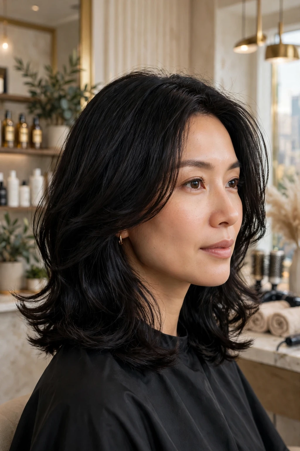 18. Shoulder-Length Black Hair with Medium Layers