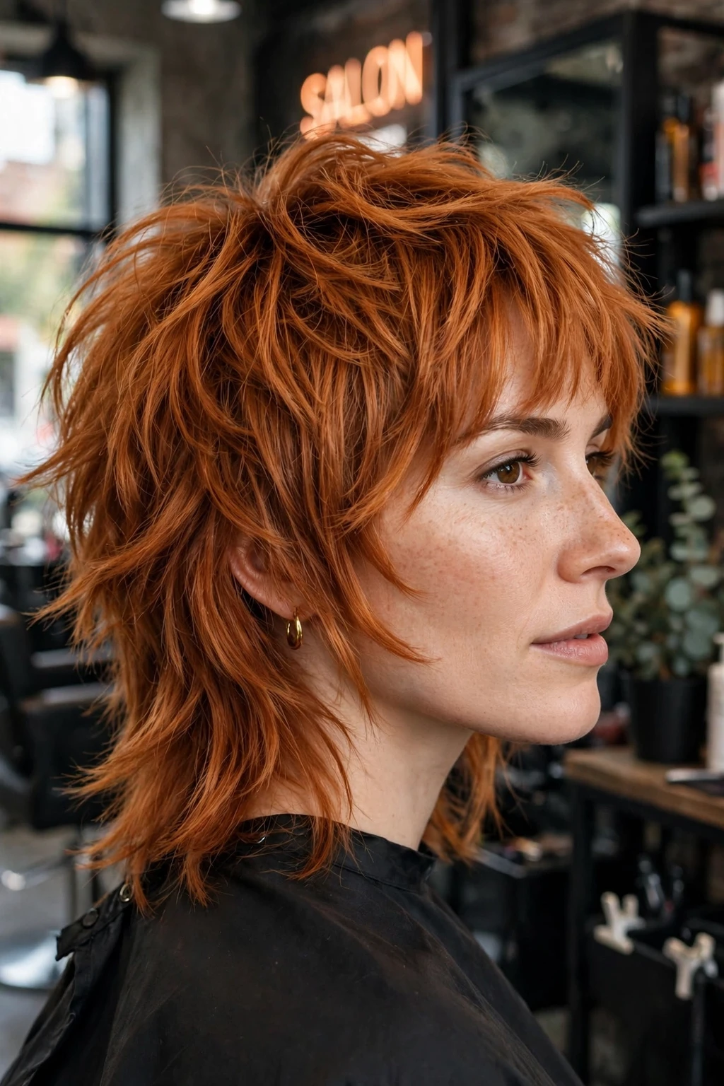 20. Copper Wolf Cut with Bangs