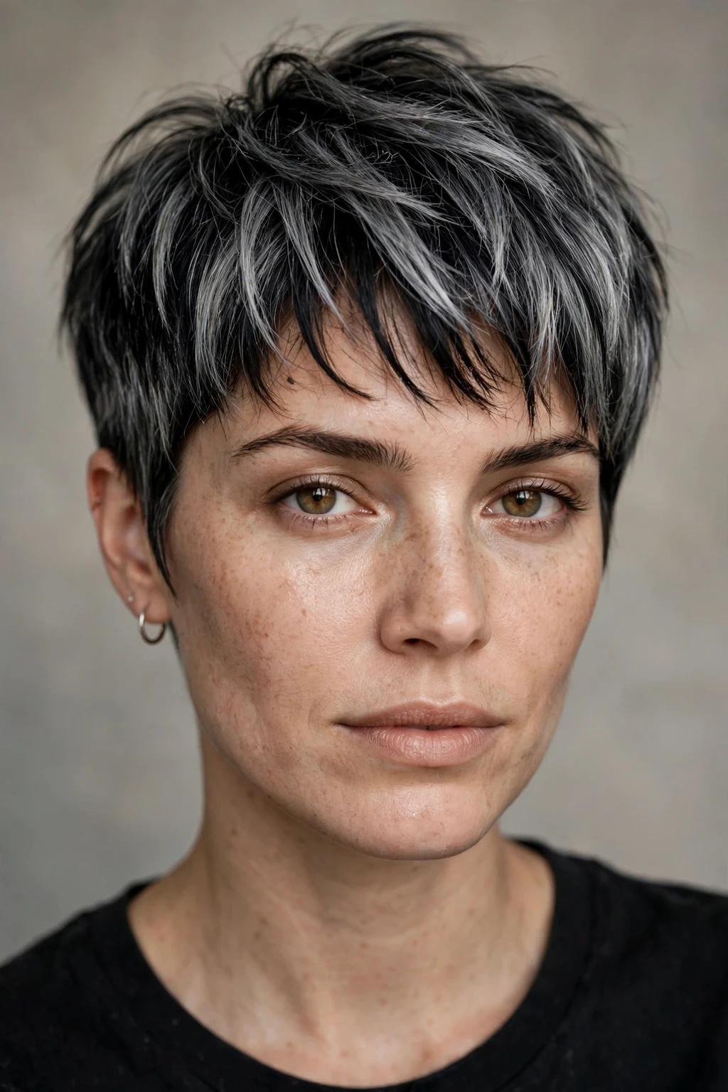 Very Short Hairstyles: 15 Chic Ideas to Try 16 14. Gray-and-Black Feathered Pixie with Baby Bangs