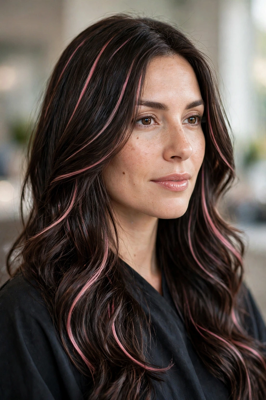 Spring Hair Color Trends: 25 Chic Ideas to Try 5 3. Brown Highlights with a Hint of Pink on Dark Hair