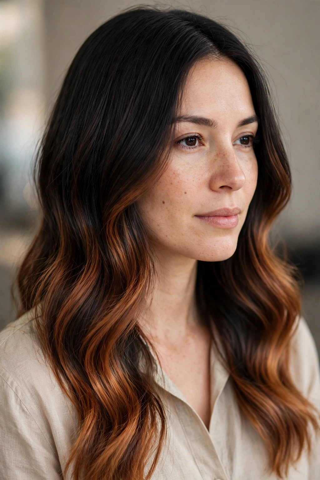 Spring Hair Color Trends: 25 Chic Ideas to Try 18 16. Black Hair with Copper Brown Melt