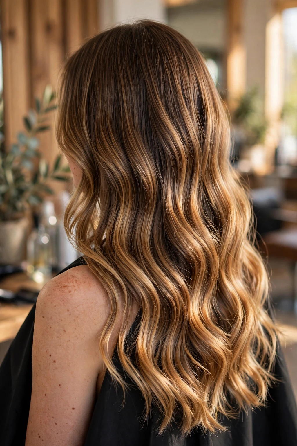 6. Golden Caramel Balayage with a Soft Brunette Base