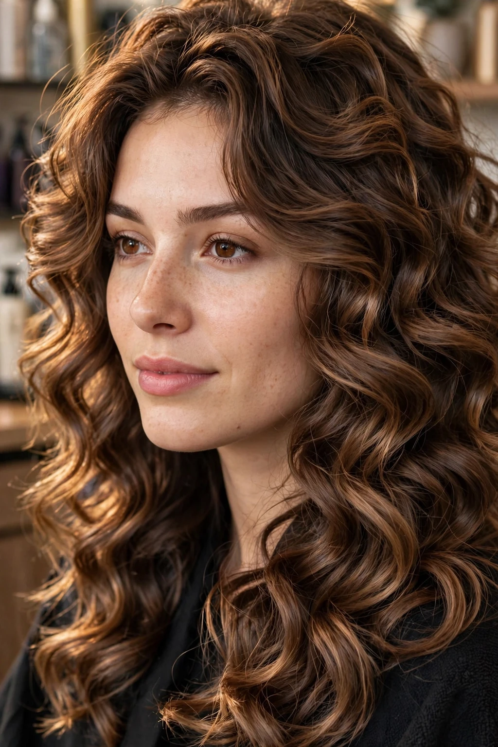11. Mocha Caramel Balayage on Bouncy Brown Waves