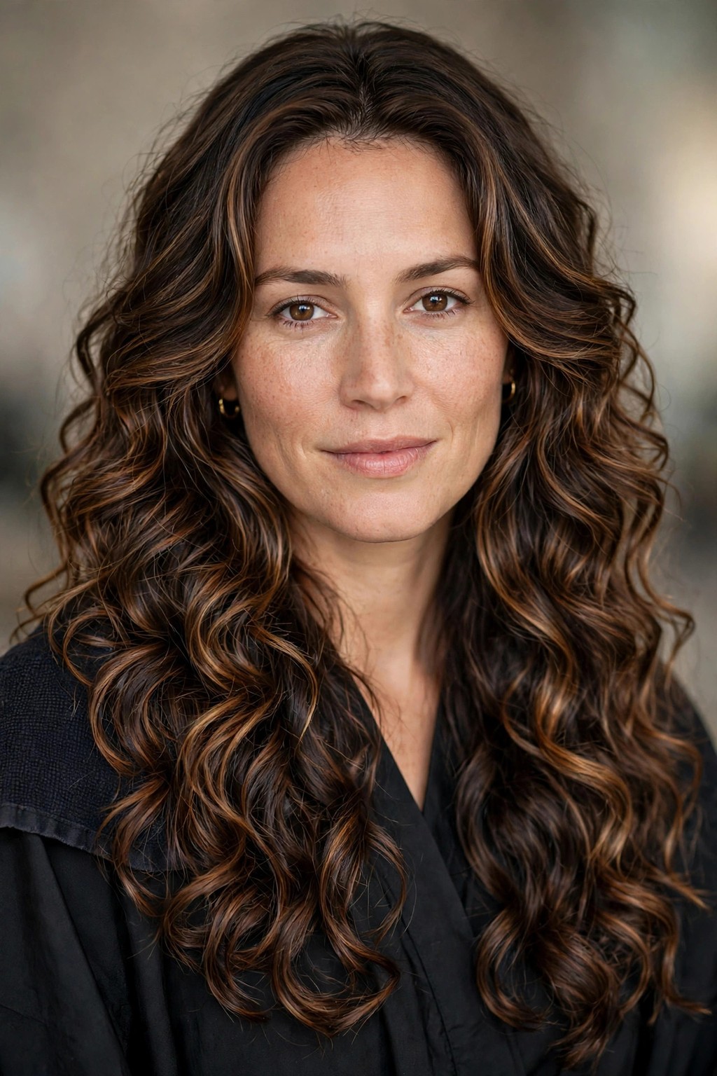 Caramel Highlights on Long Layered Curls