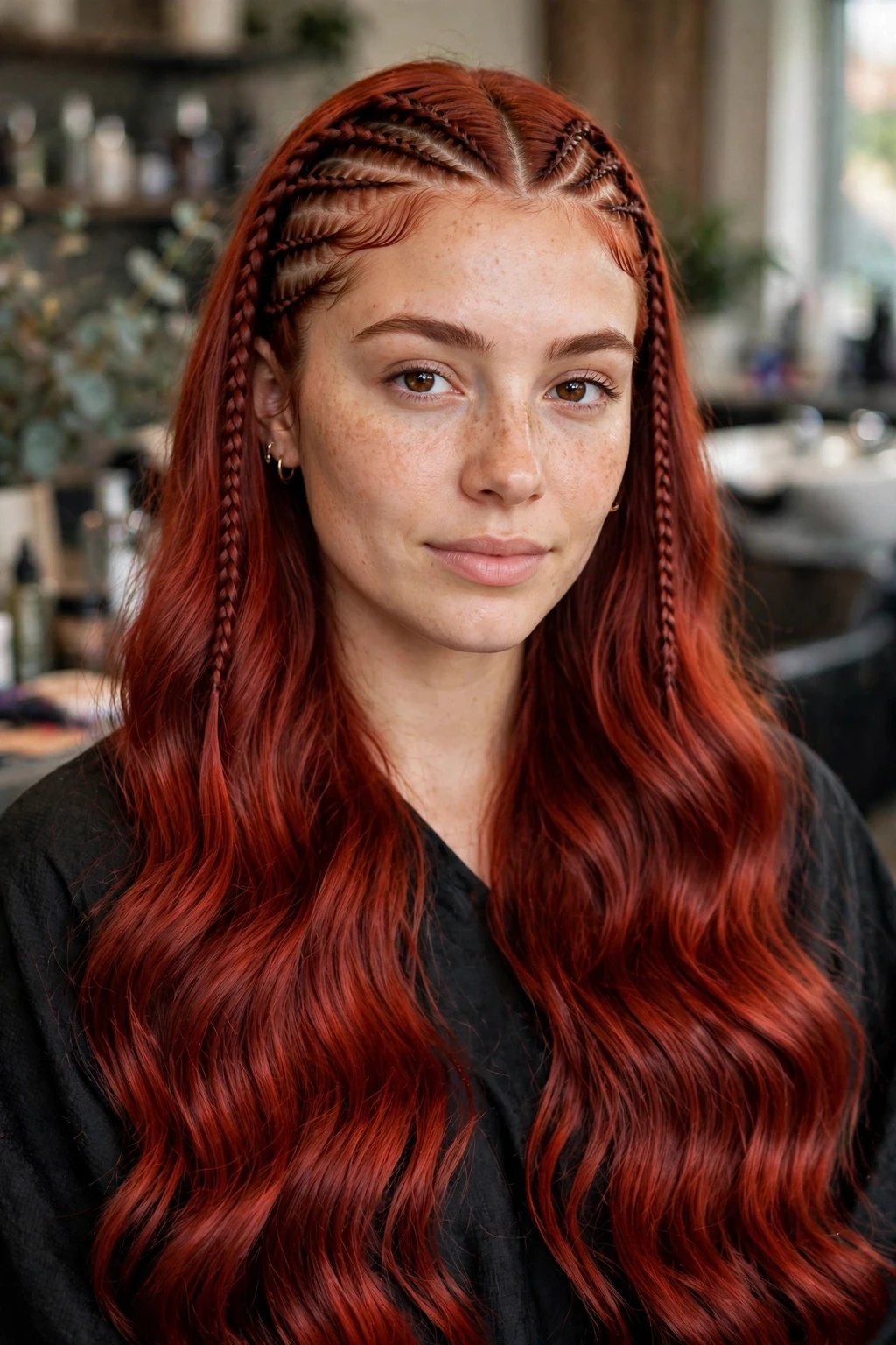 Cherry Bomb Hairstyles: 15 Chic Ideas to Try in 2026 6 4. Long Cherry Bomb Waves with Cornrow Accents