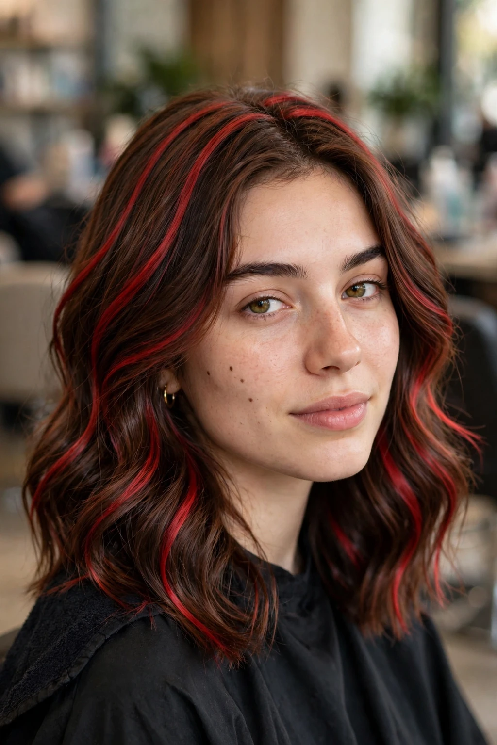 Cherry Bomb Hairstyles: 15 Chic Ideas to Try in 2026 15 13. Cherry Highlights on Wavy Brown Hair