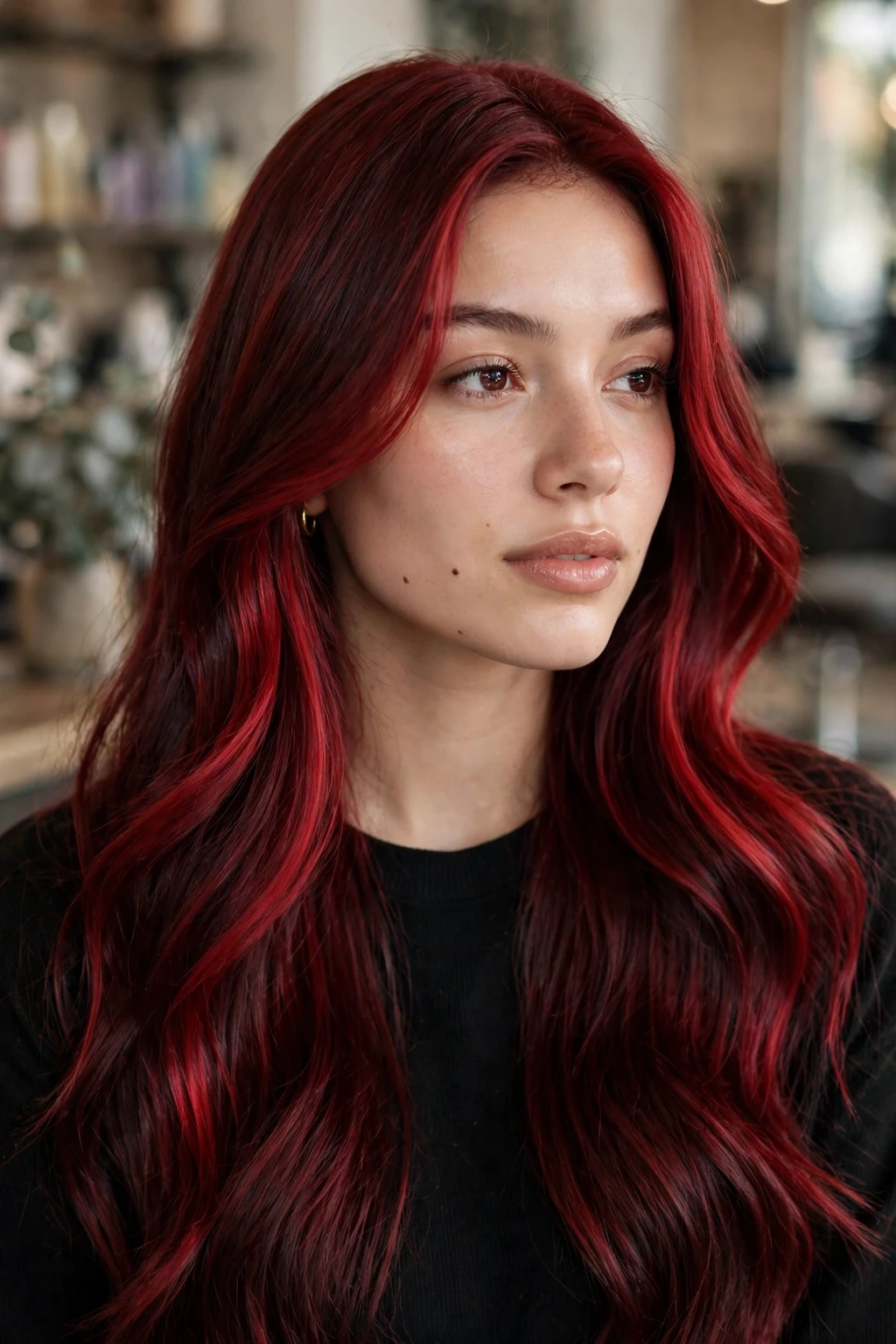 Cherry Bomb Hairstyles: 15 Chic Ideas to Try in 2026 16 14. Dark Cherry Base with Bright Money Pieces