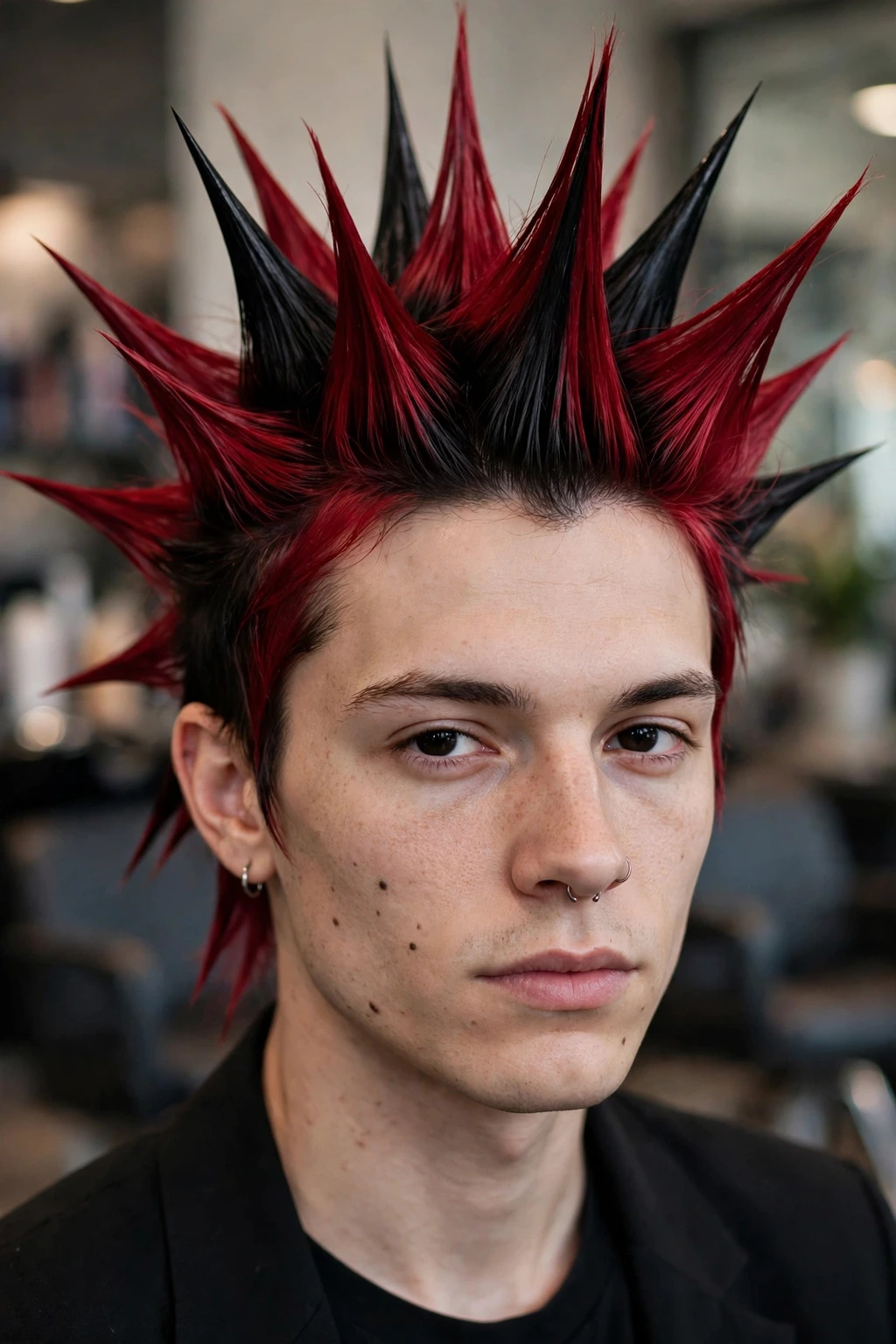 20 Unique Funny Hairstyles to Try in 2026 8 6. The Punk Hedgehog: Red-and-Black Spikes