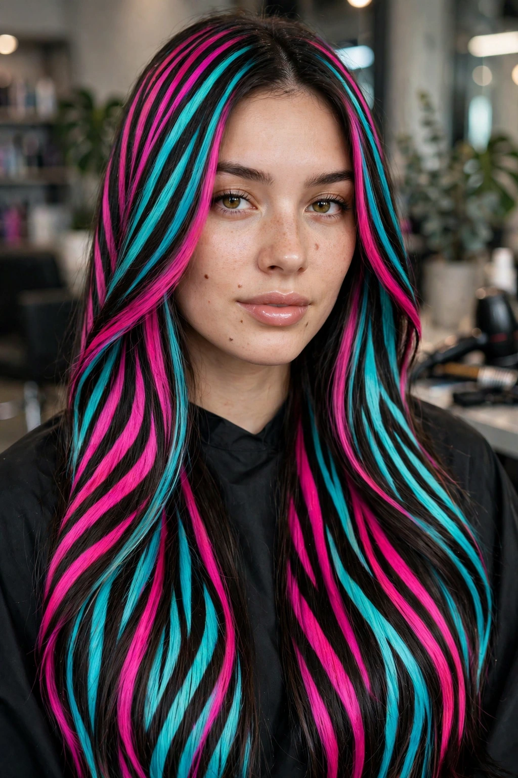 20 Unique Funny Hairstyles to Try in 2026 16 14. Neon Zebra Stripes: Disco-Ready