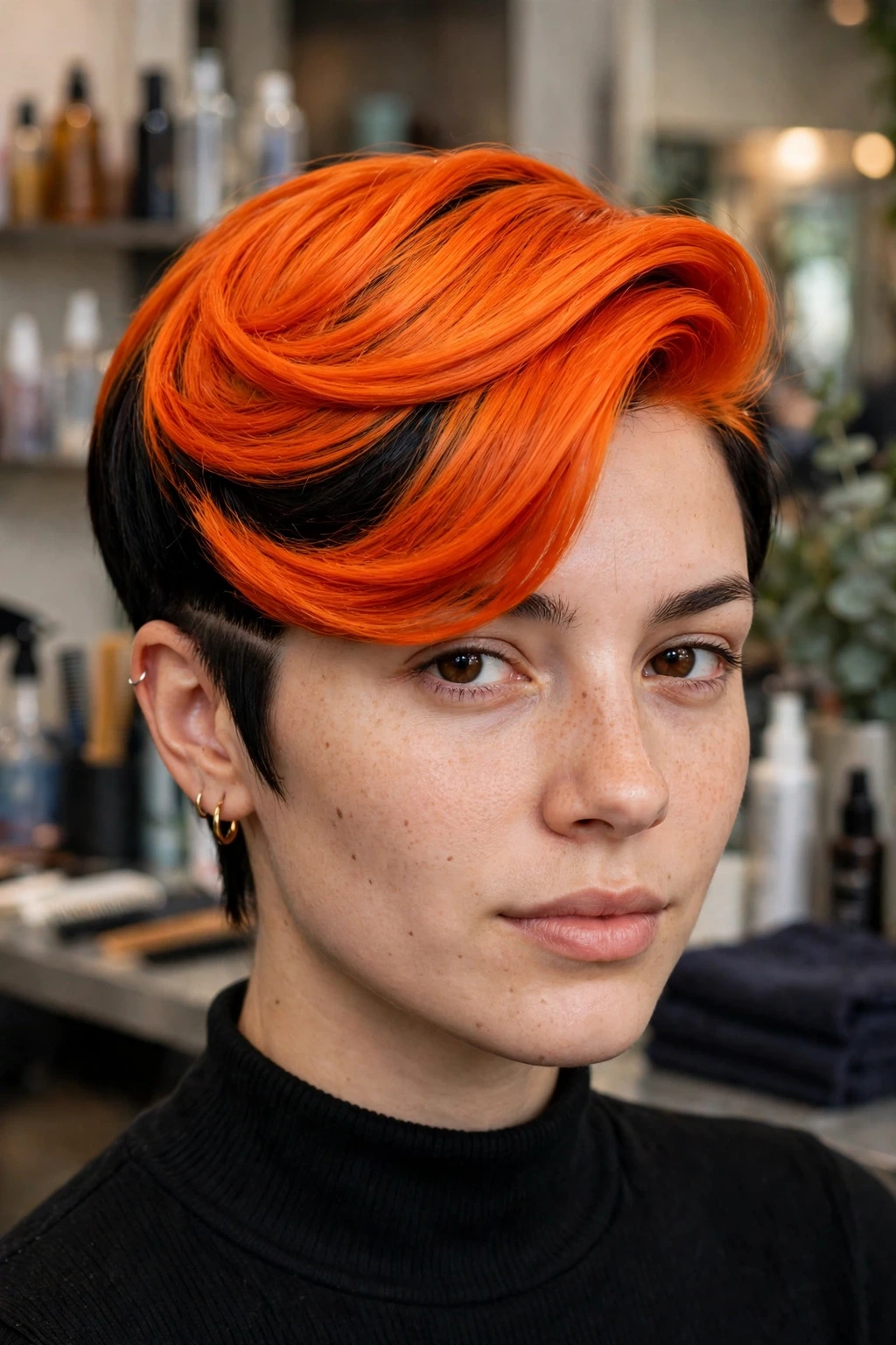 20 Unique Funny Hairstyles to Try in 2026 21 19. The Citrus Skunk: Fiery Orange Over Dark