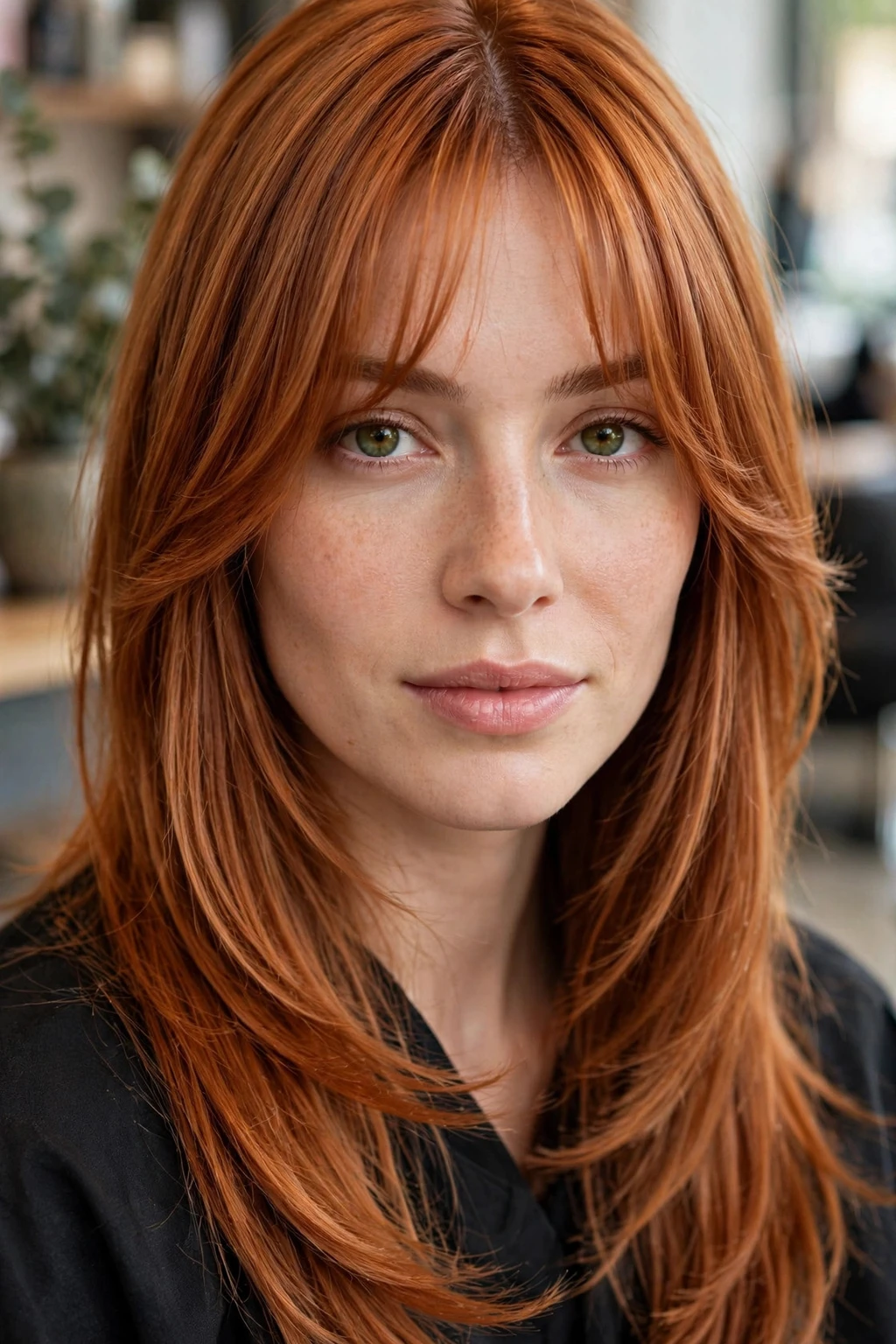 3. Ginger Spice Layers With Curtain Wispy Bangs
