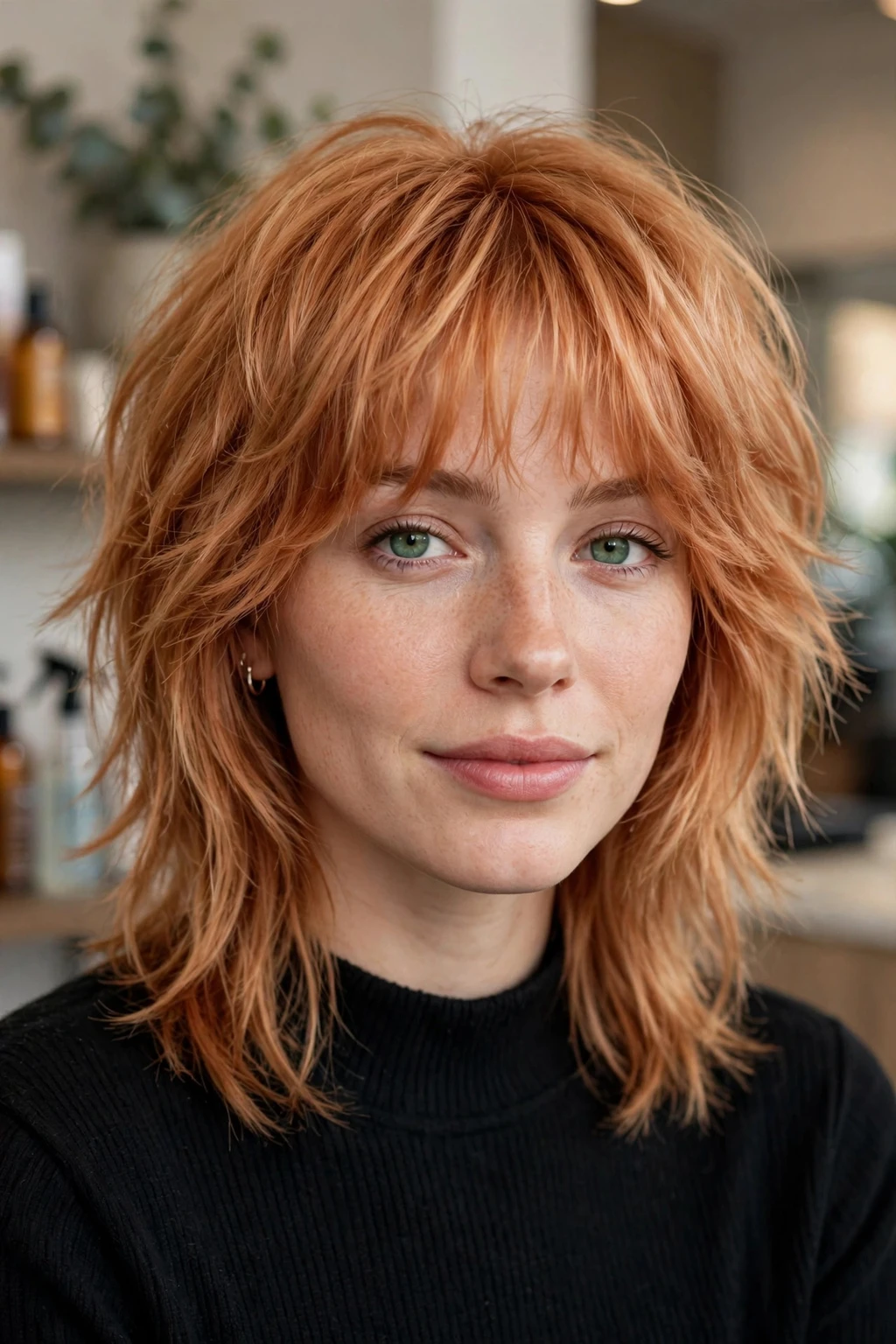 5. Strawberry Blonde Shag With Soft Wispy Bangs