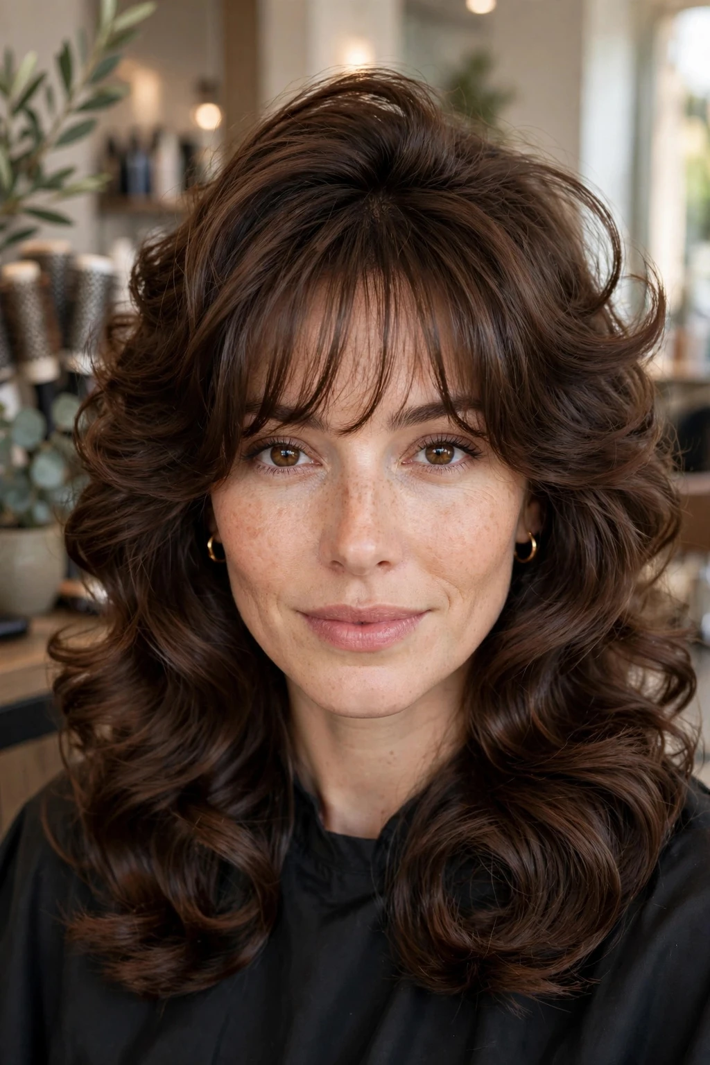 8. Chocolate Brown Blowout With Long Wispy Bangs