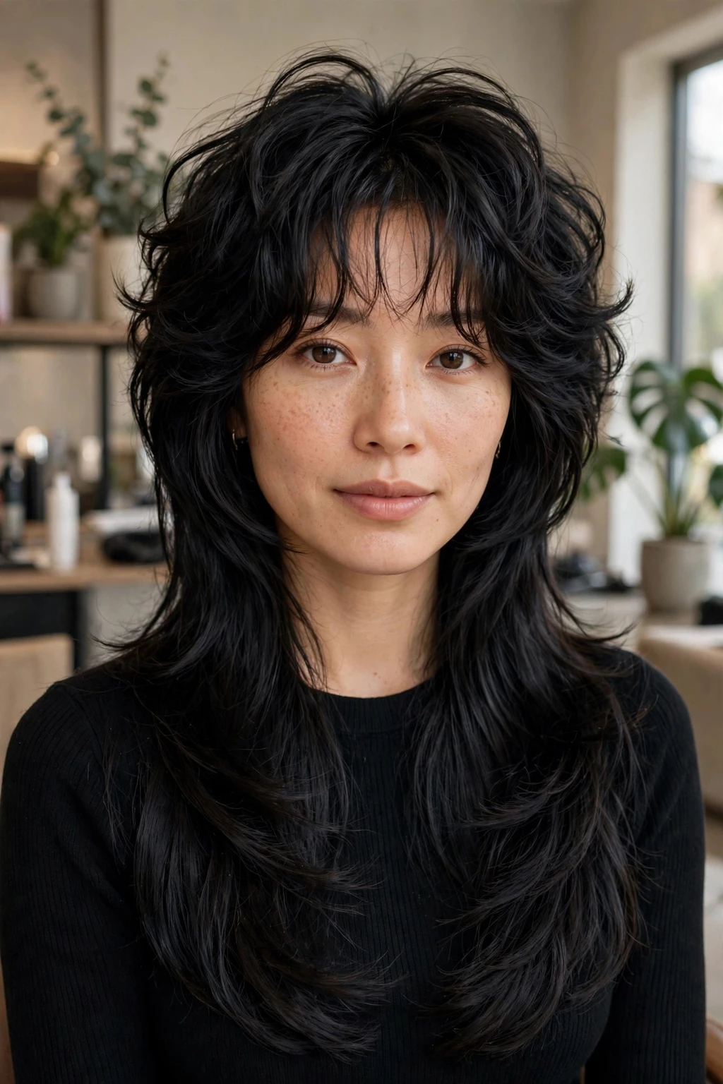 10. Black Butterfly Cut With Wispy Bangs