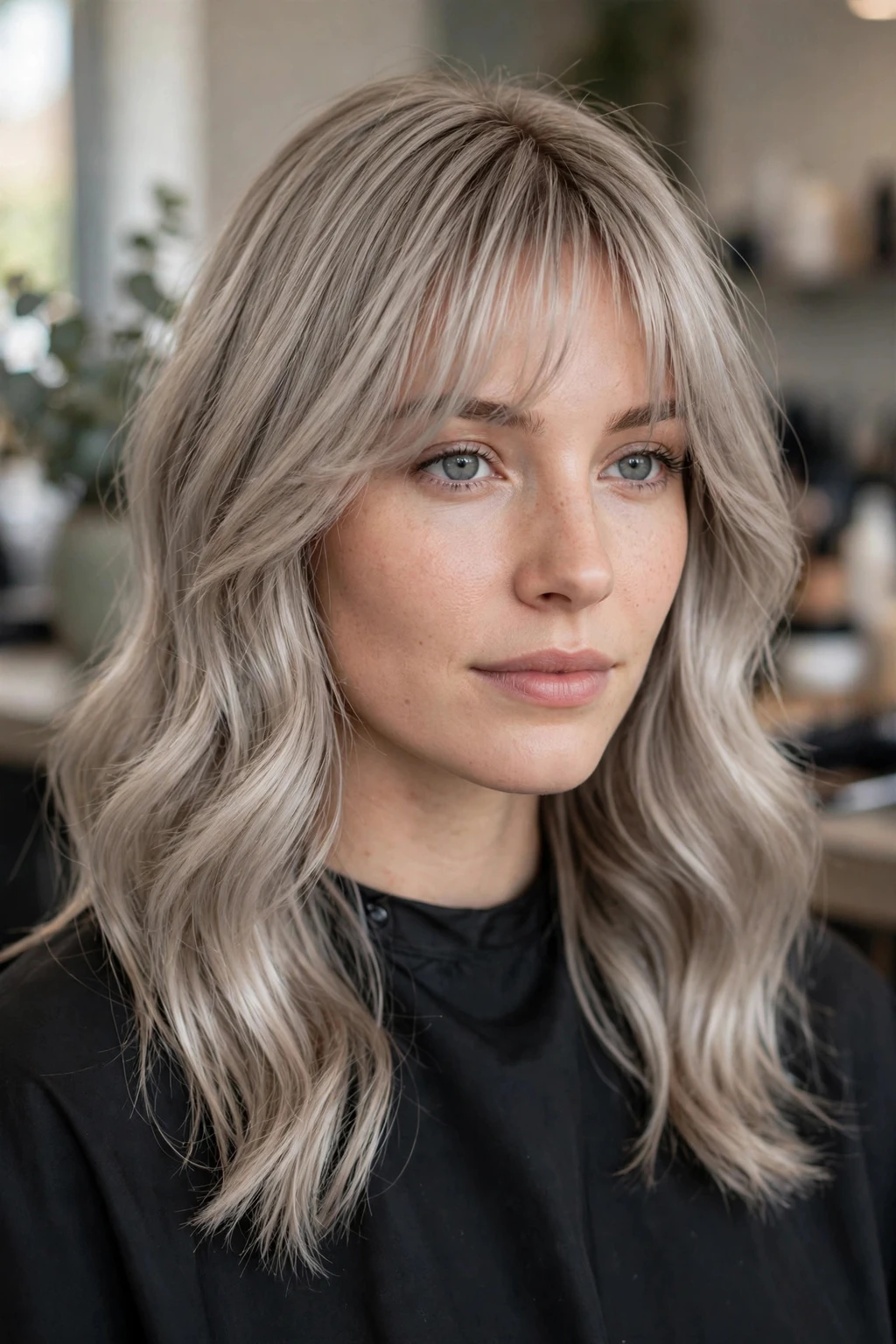 12. Ash Blonde Waves With an Airy Wispy Fringe