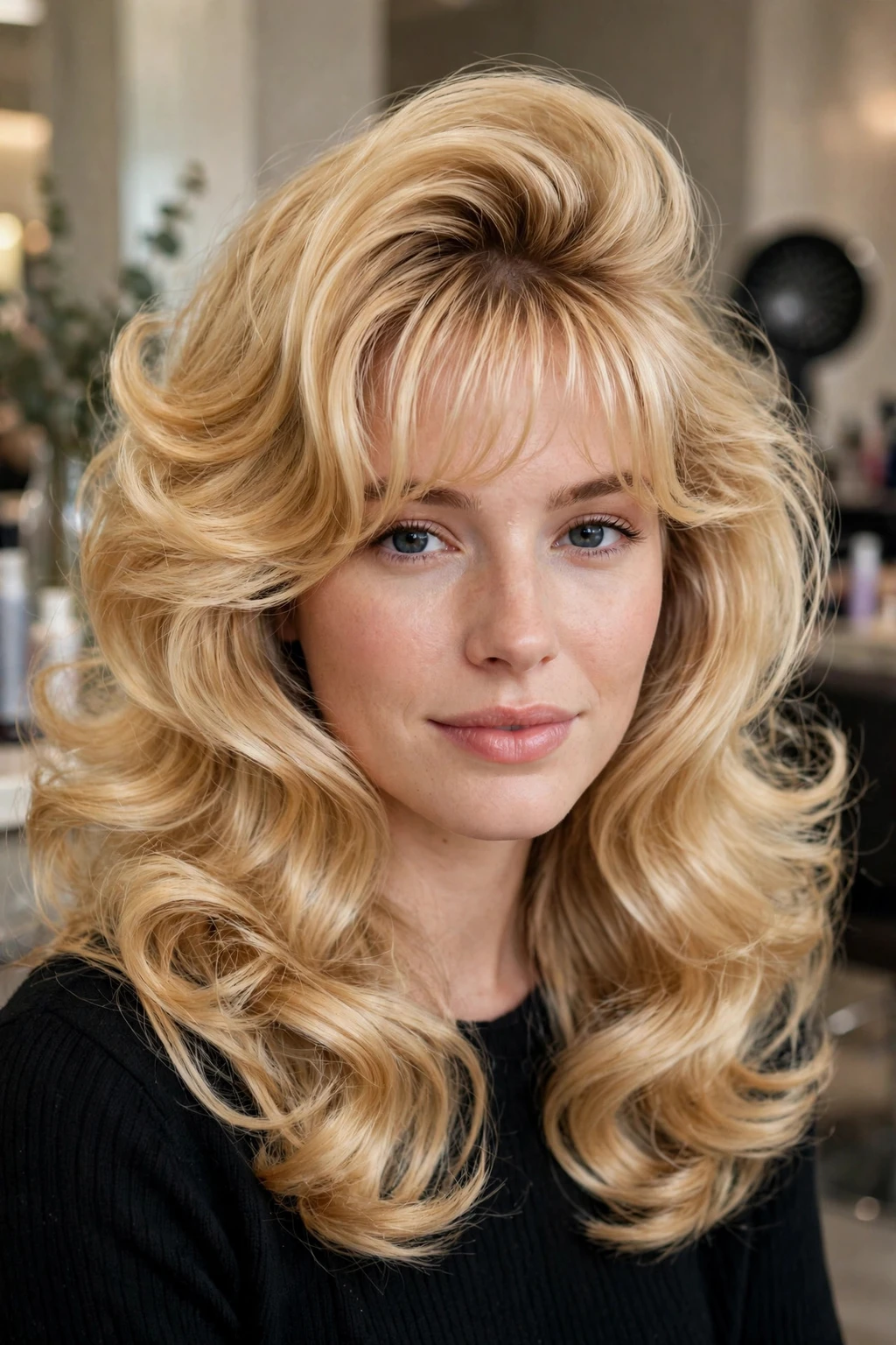 13. Golden Blonde Blowout With Soft Wispy Bangs