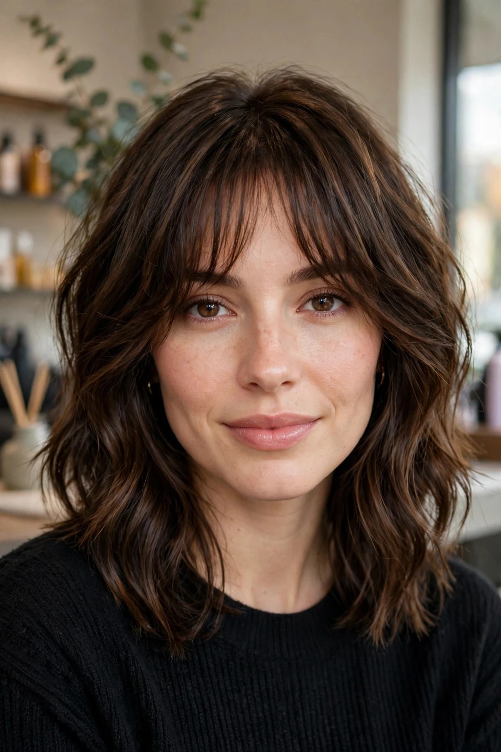 16. Wavy Medium Shag With Wispy Bangs