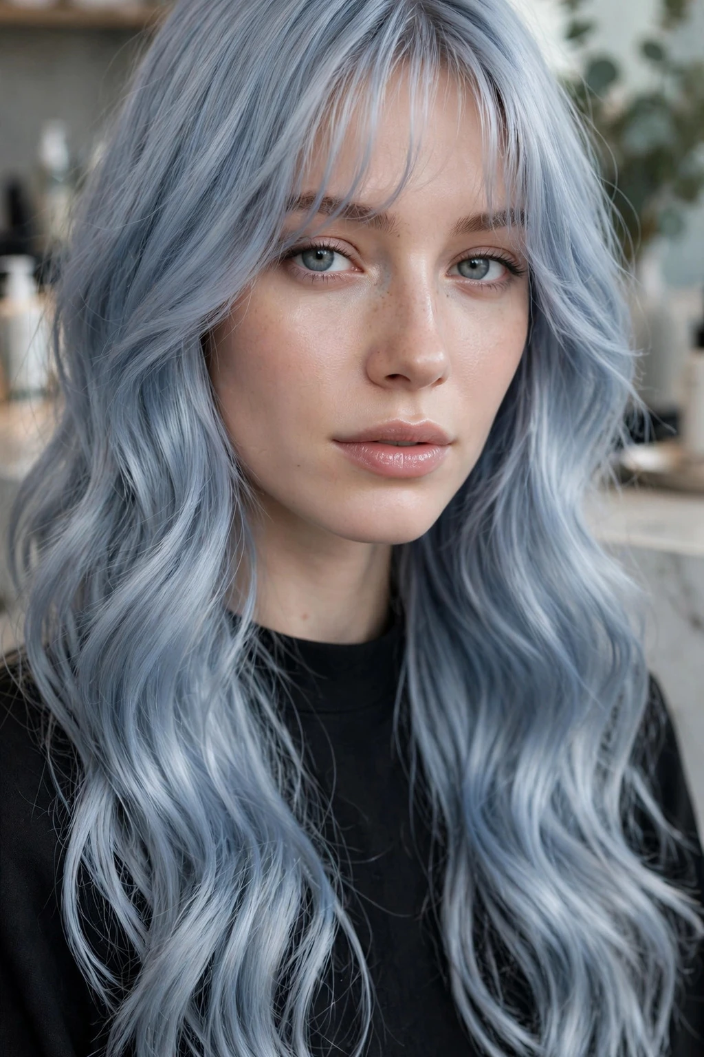 19. Silver Blue Waves With Wispy Bangs