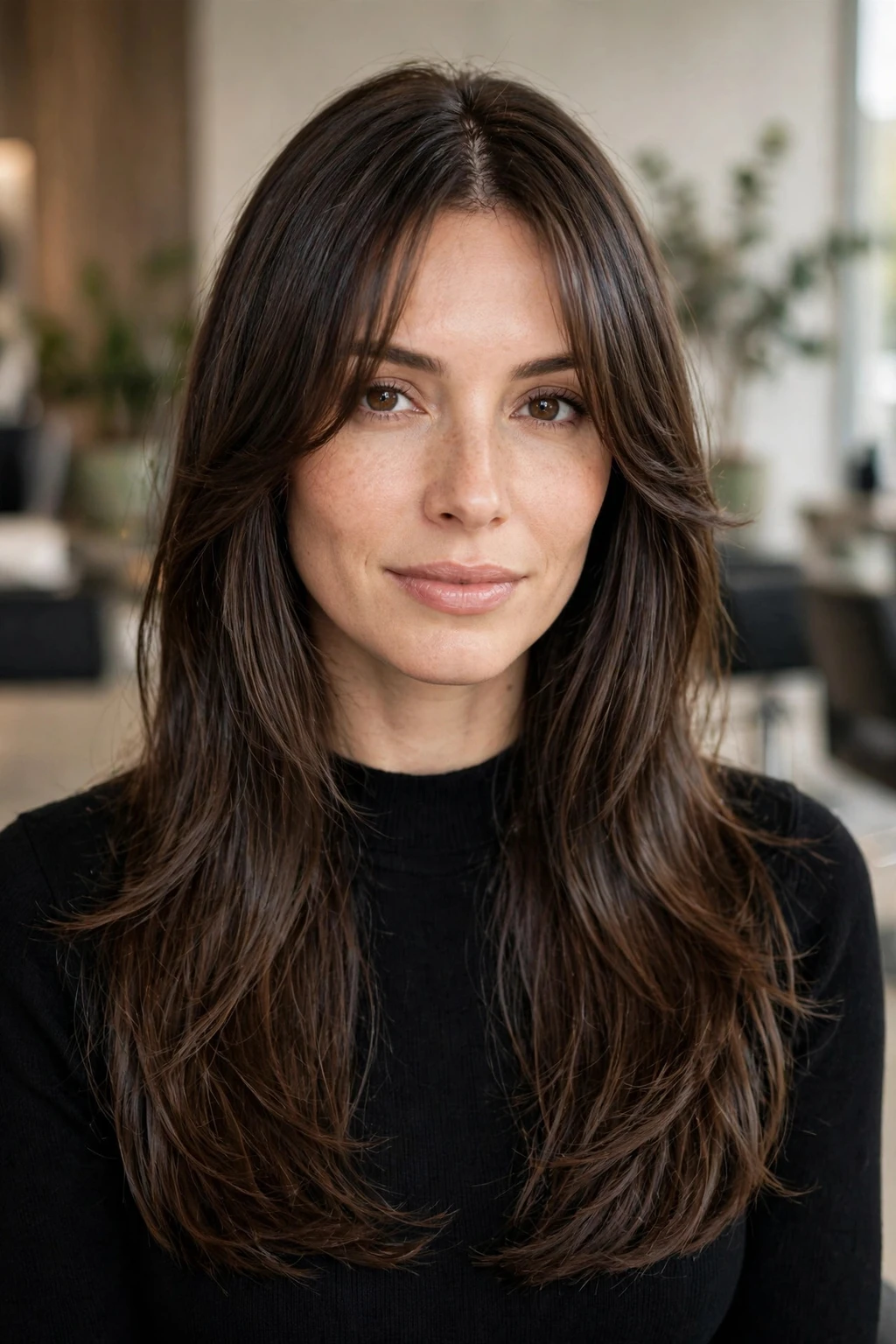 20. Long Layers With Curtain Wispy Bangs