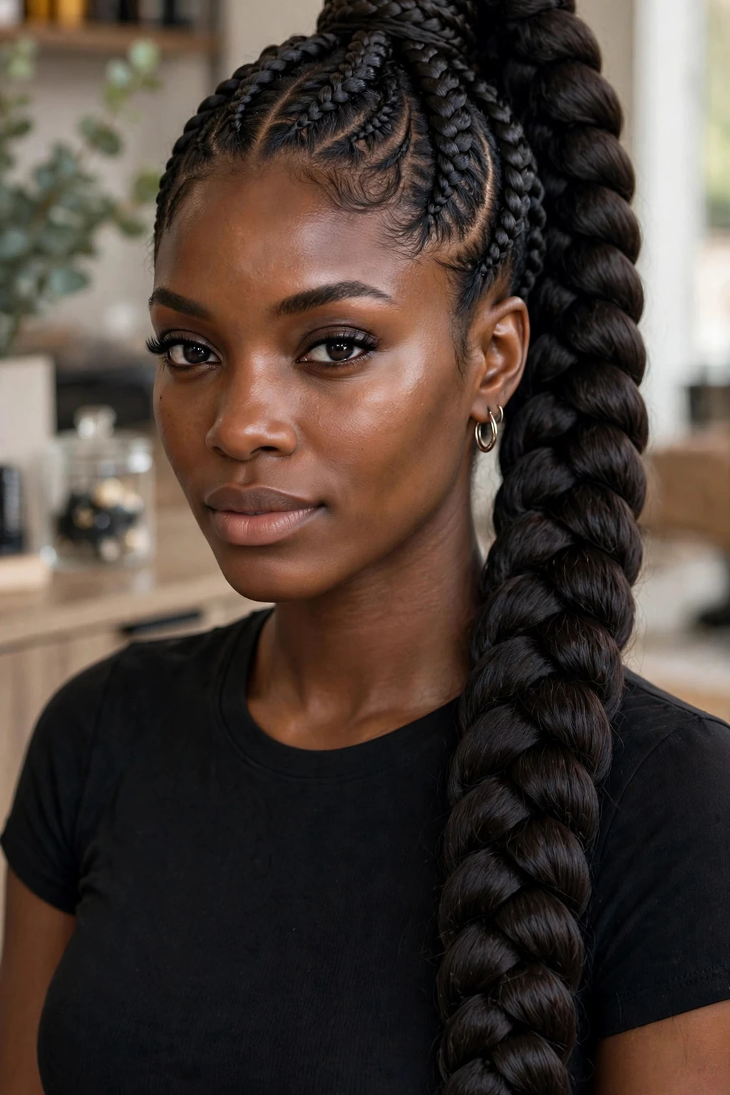 15 Majestic Goddess Cornrows to Try in 2026 4 2. Voluminous Cornrows With a Regal Ponytail